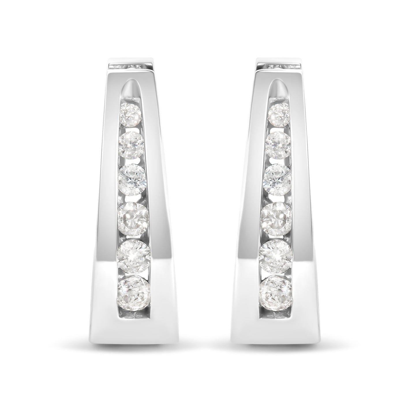 Boucles d'oreilles créoles en or blanc 14k avec diamants - 1/4 Cttw