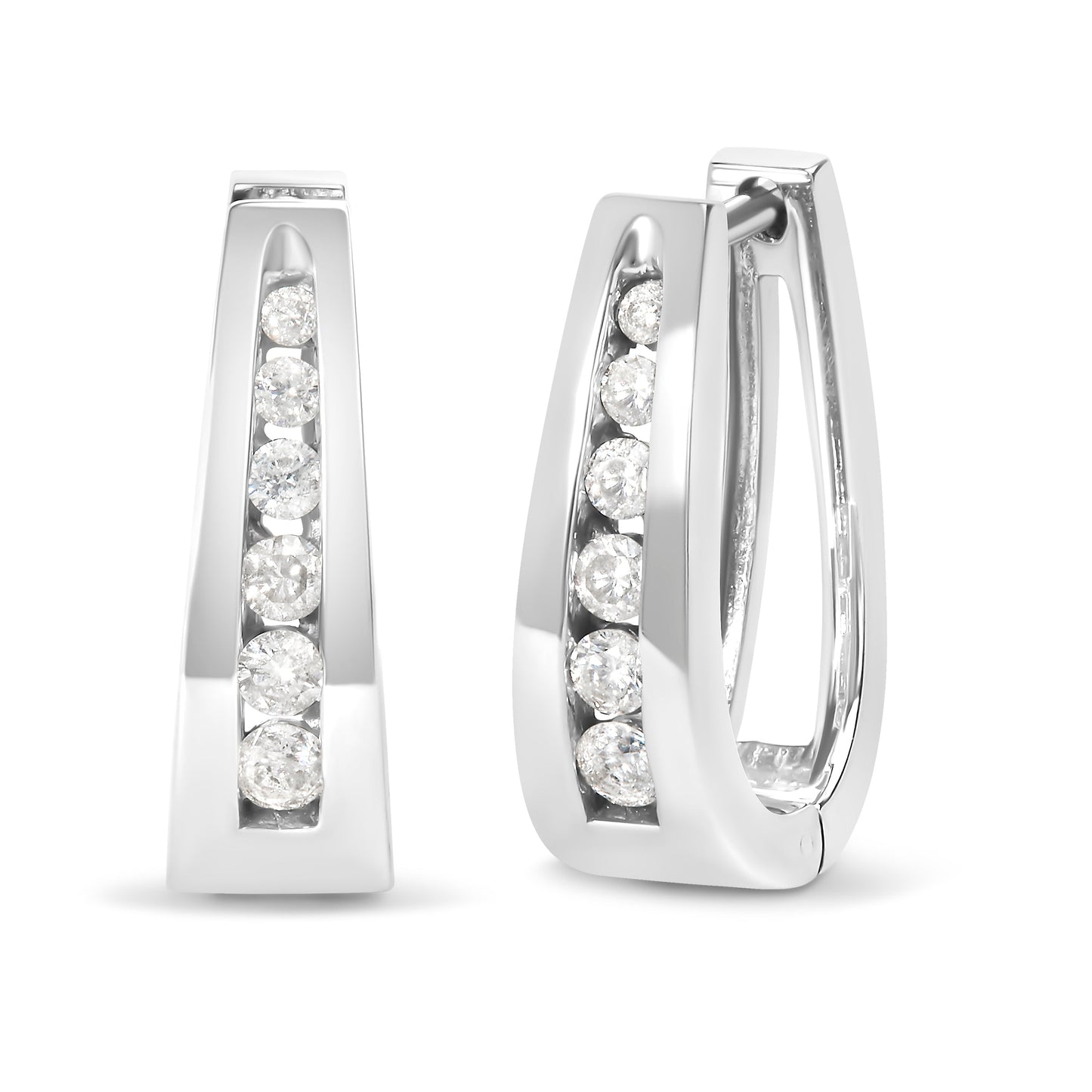 Boucles d'oreilles créoles en or blanc 14k avec diamants - 1/4 Cttw