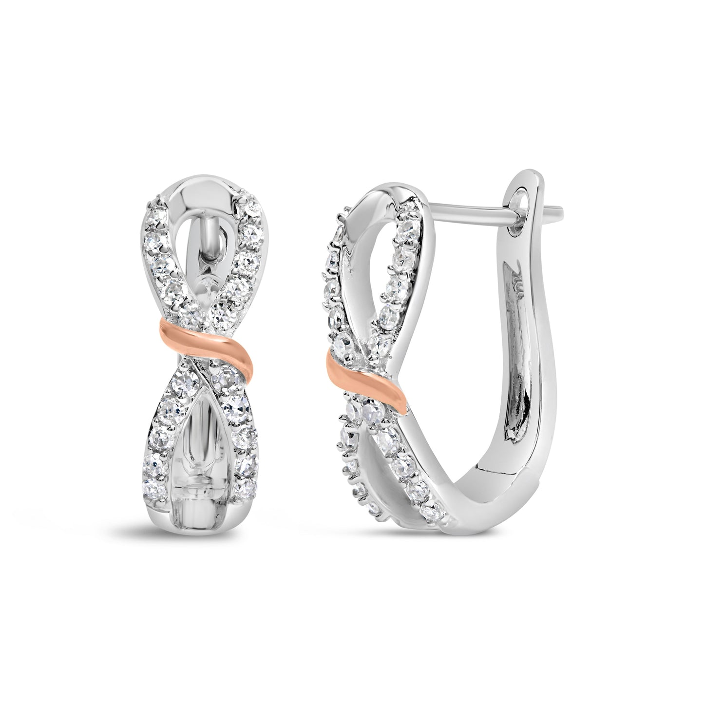 Pendientes de aro infinitos de diamantes en oro blanco y rosa de 10K