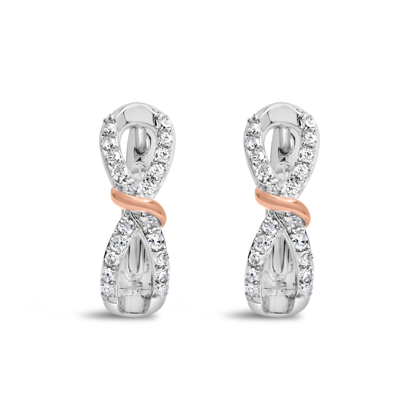 Pendientes de aro infinitos de diamantes en oro blanco y rosa de 10K
