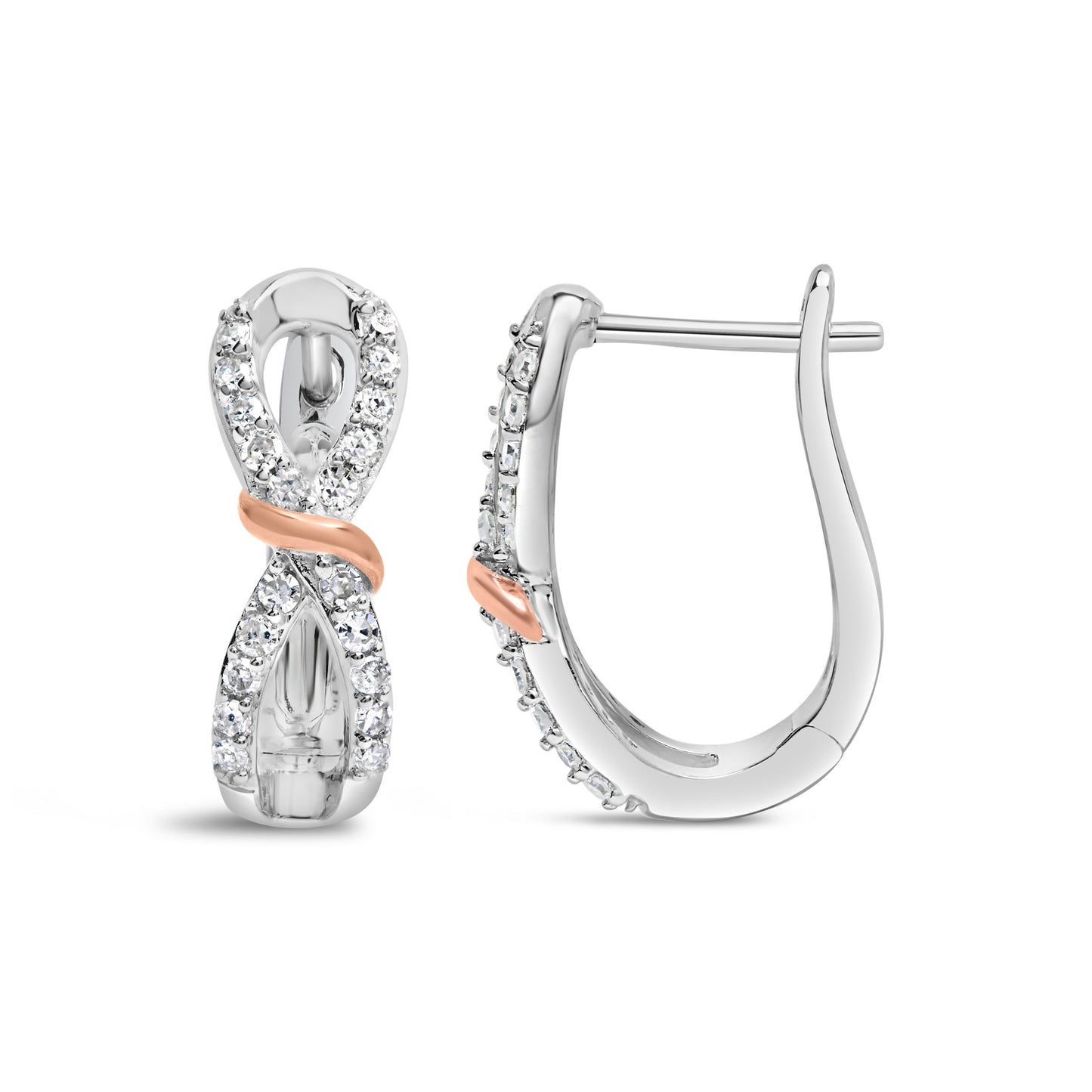 Pendientes de aro infinitos de diamantes en oro blanco y rosa de 10K