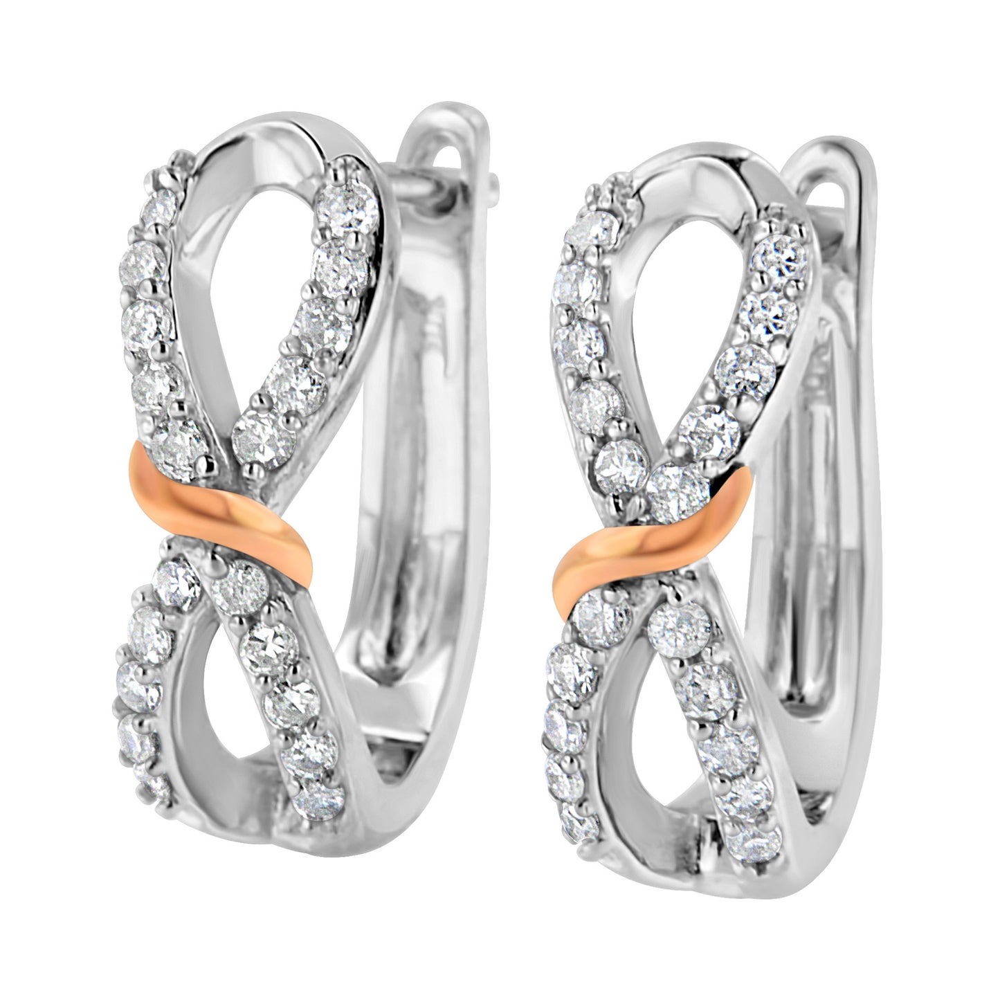 Pendientes de aro infinitos de diamantes en oro blanco y rosa de 10K