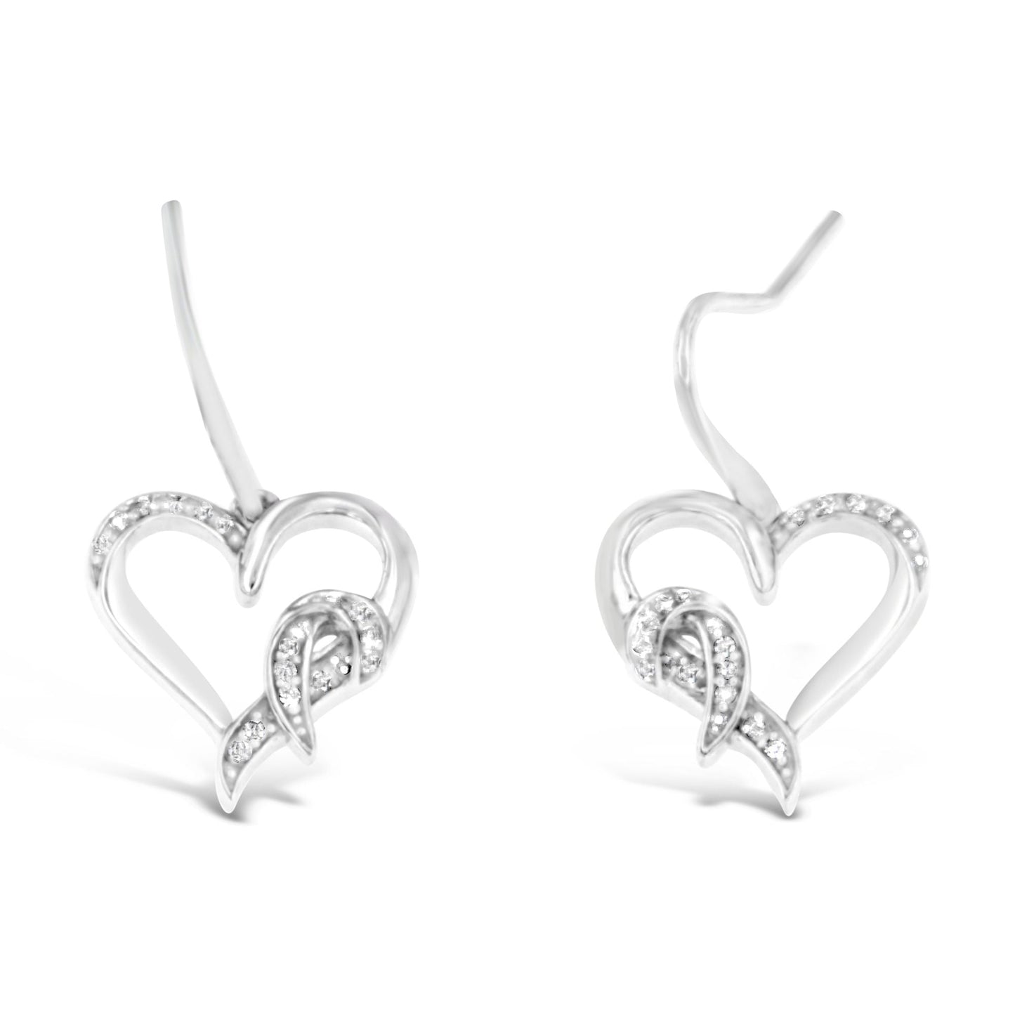 Boucles d'oreilles pendantes en argent sterling en forme de cœur avec diamants