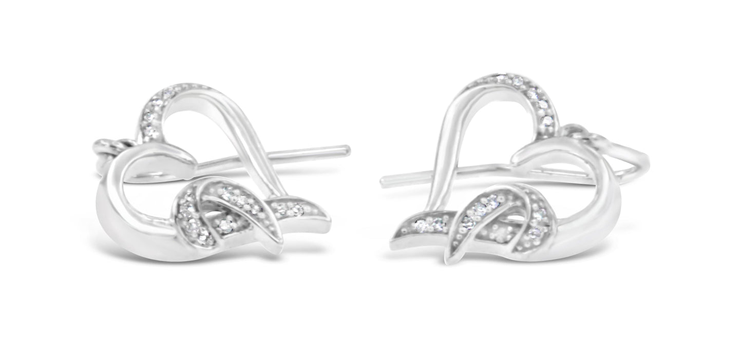 Boucles d'oreilles pendantes en argent sterling en forme de cœur avec diamants