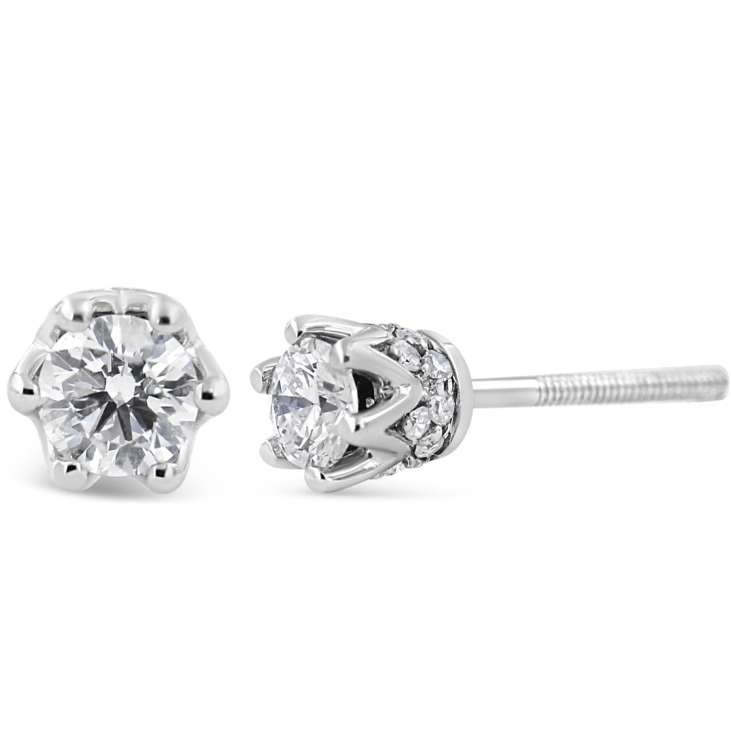 Pendientes de diamantes en forma de corona de oro blanco de 14 quilates - 1/2 Cttw