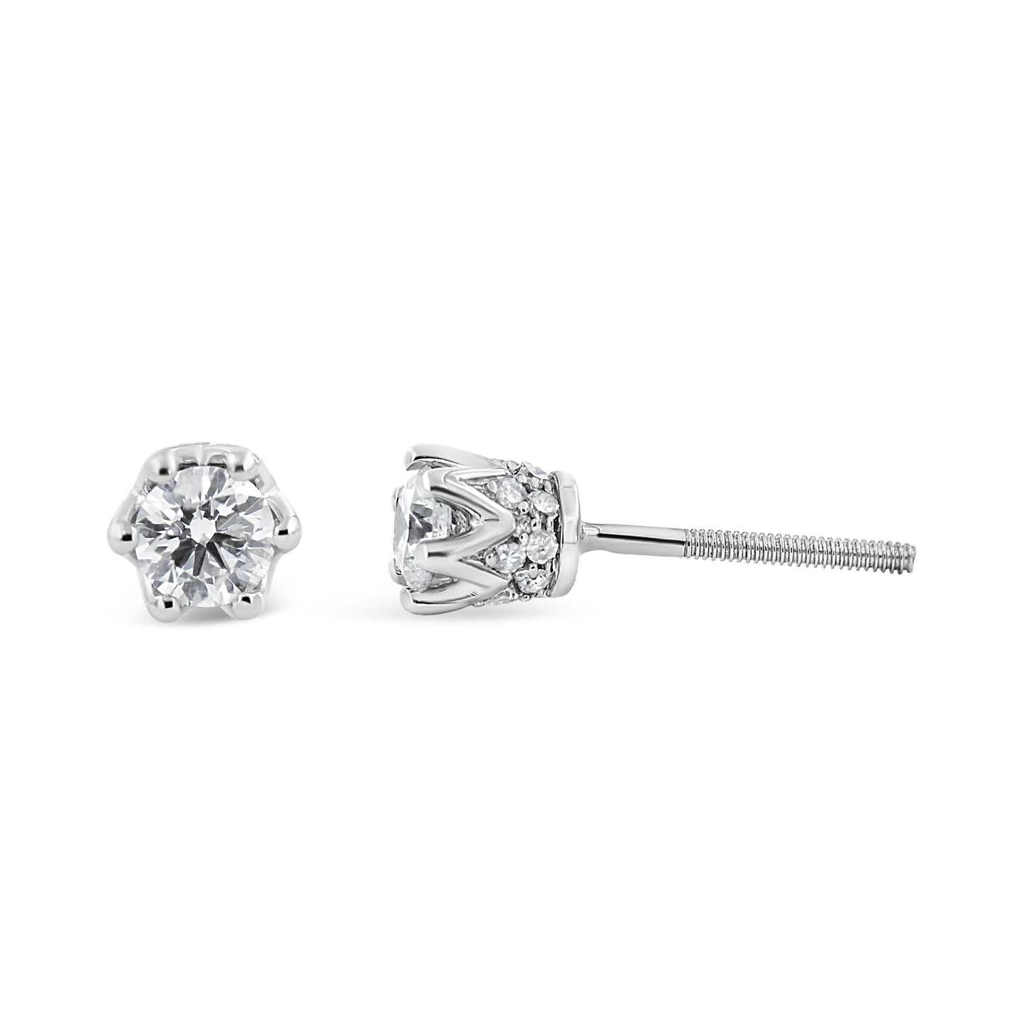 Pendientes de diamantes en forma de corona de oro blanco de 14 quilates - 1/2 Cttw