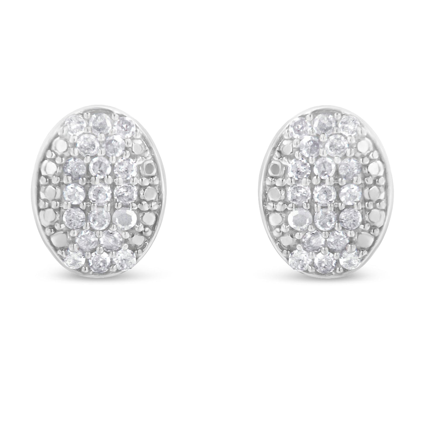 Boucles d'oreilles en argent sterling avec cluster ovale de diamants ronds