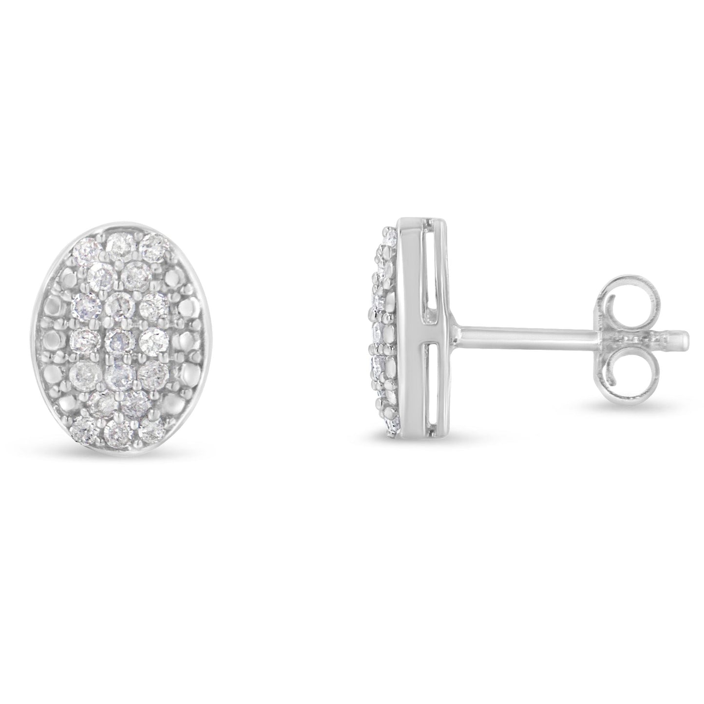 Boucles d'oreilles en argent sterling avec cluster ovale de diamants ronds