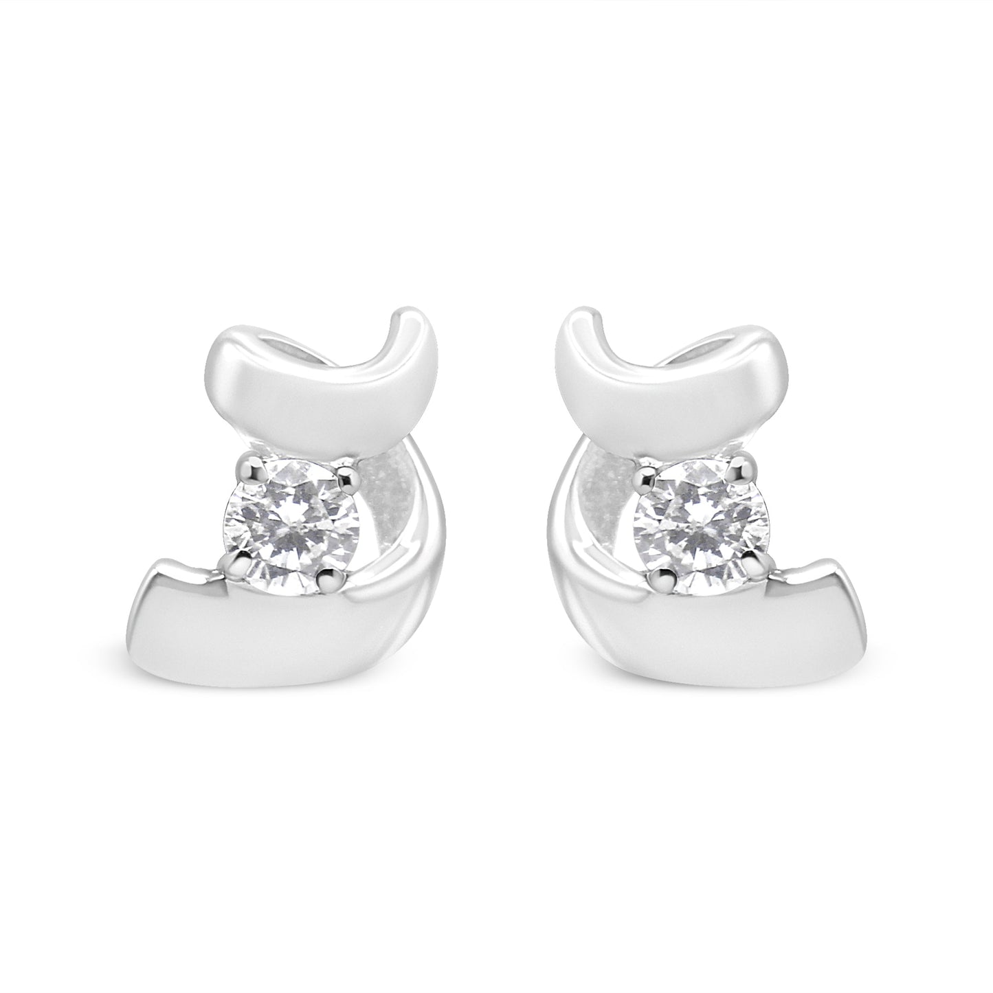 .925 Sterling Silver Round Cut Diamond Stud Earrings