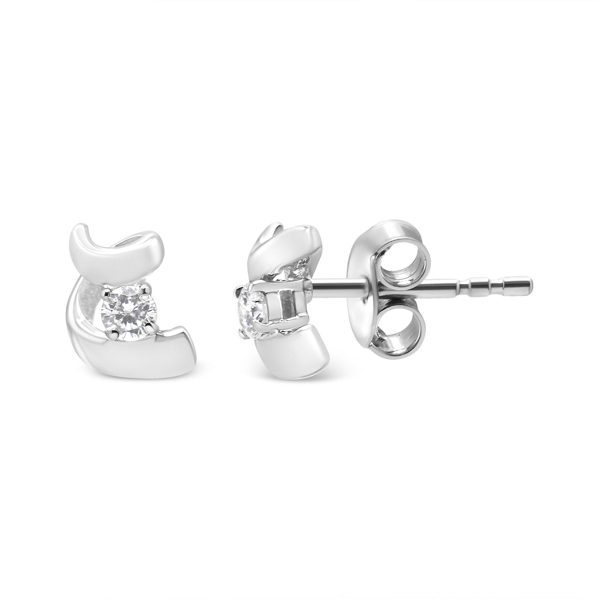 Pendientes de Stud de Diamantes en Espiral de Oro Blanco de 10K