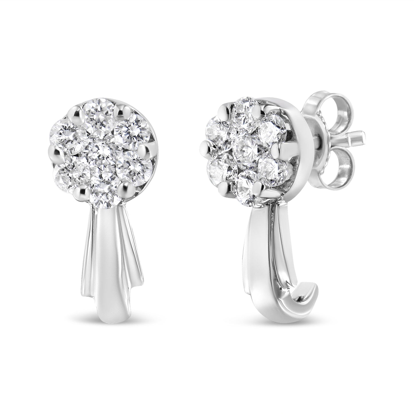Pendientes de gota en oro blanco de 14 quilates con diamantes en forma de flor