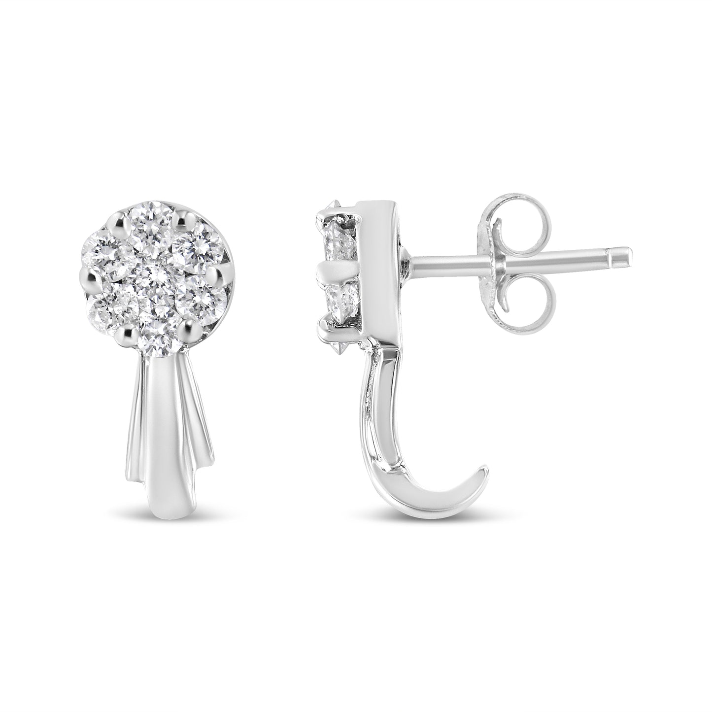 Pendientes de gota en oro blanco de 14 quilates con diamantes en forma de flor