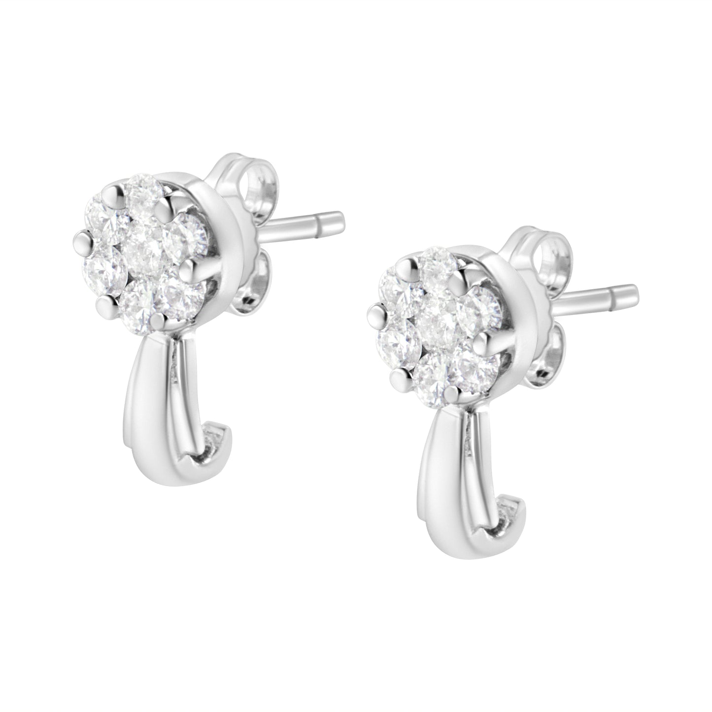 Pendientes de gota en oro blanco de 14 quilates con diamantes en forma de flor