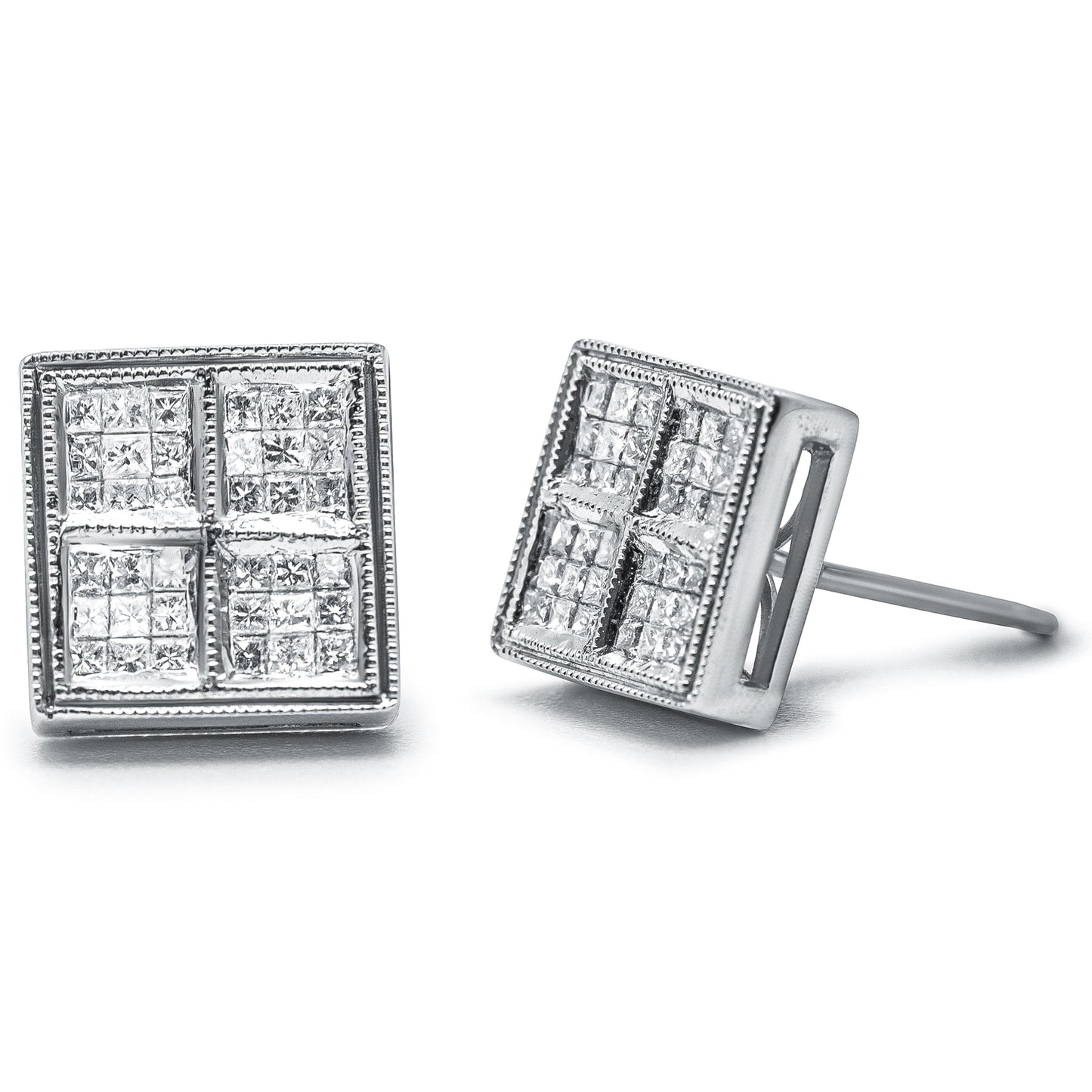 Boucles d'oreilles en diamant composite en or blanc 14K
