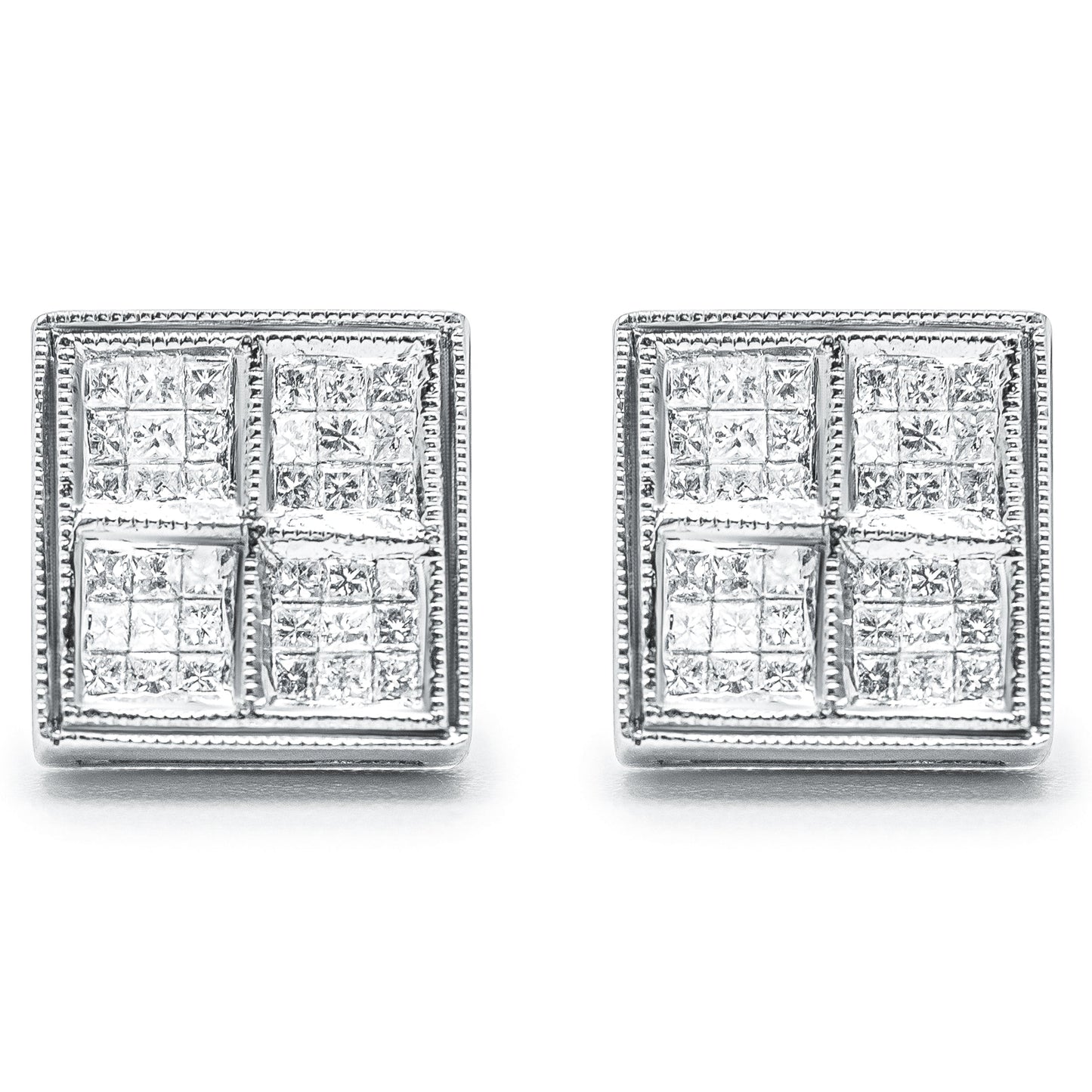 Boucles d'oreilles en diamant composite en or blanc 14K