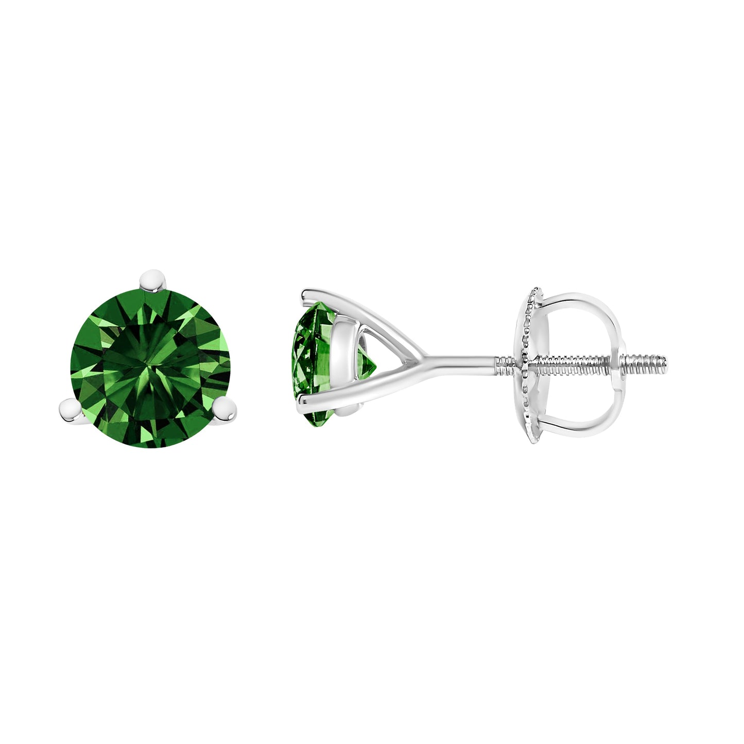 14K White Gold Lab Grown Green Diamond Stud Earrings