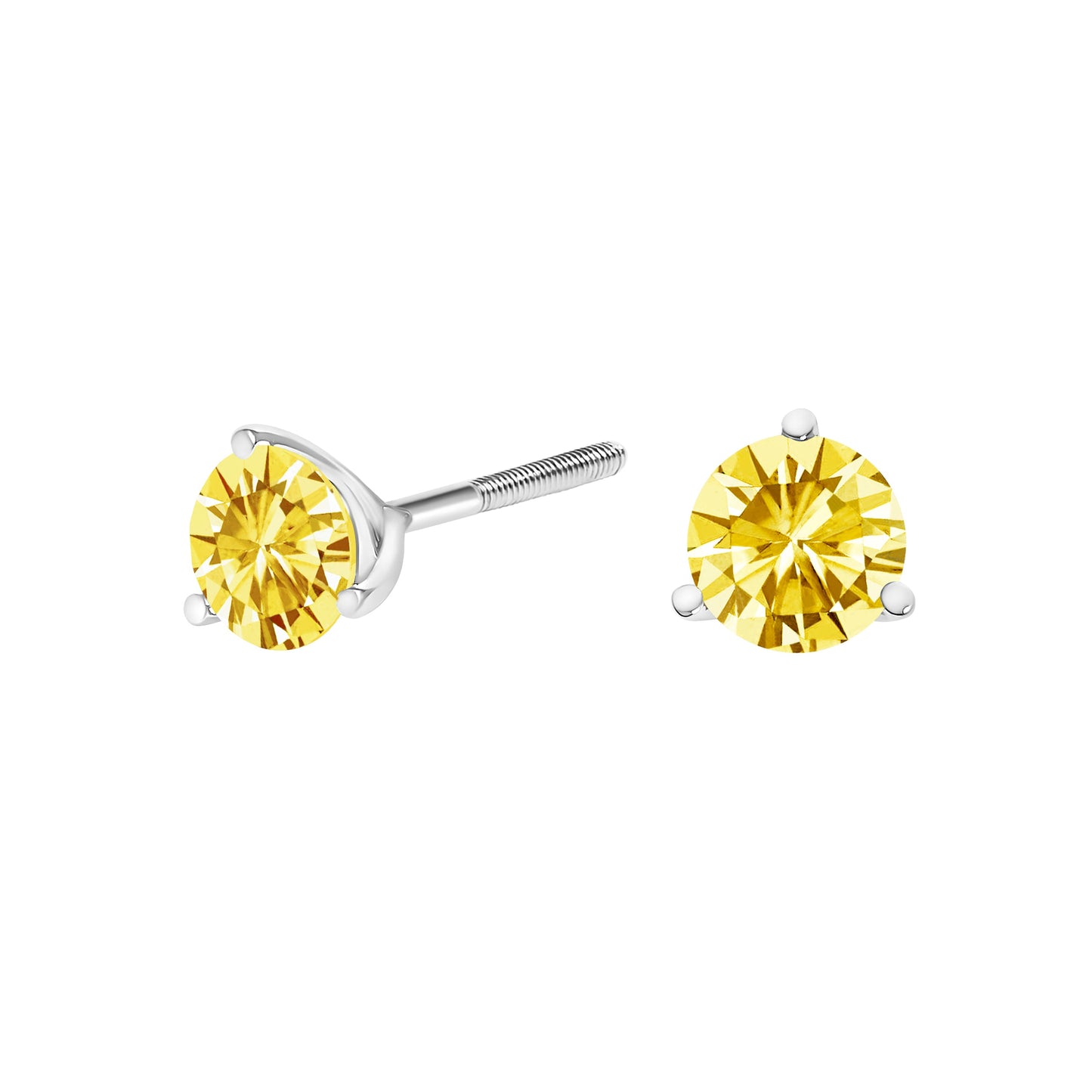 14K White Gold 3-Prong Martini Set Yellow Lab Grown Diamond Stud Earrings