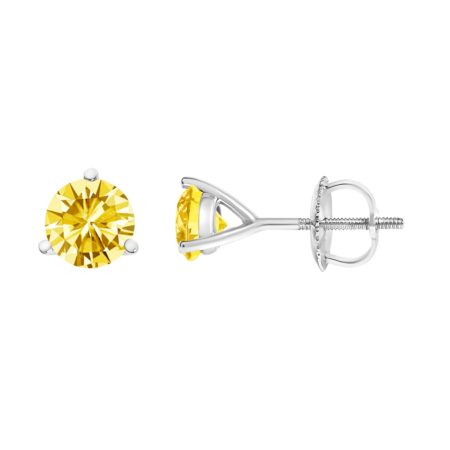 14K White Gold 3-Prong Martini Set Yellow Lab Grown Diamond Stud Earrings