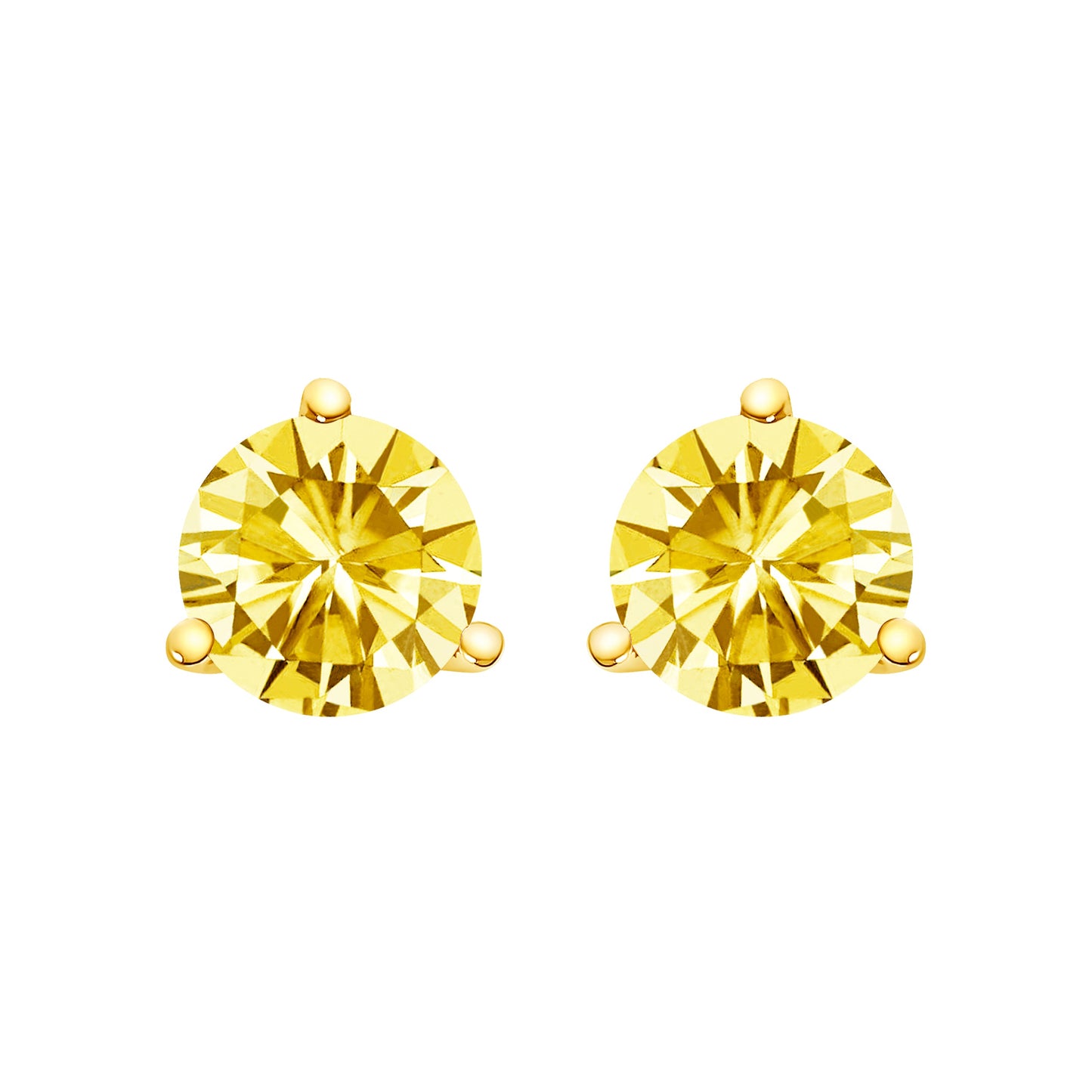14K White Gold 3-Prong Martini Set Yellow Lab Grown Diamond Stud Earrings