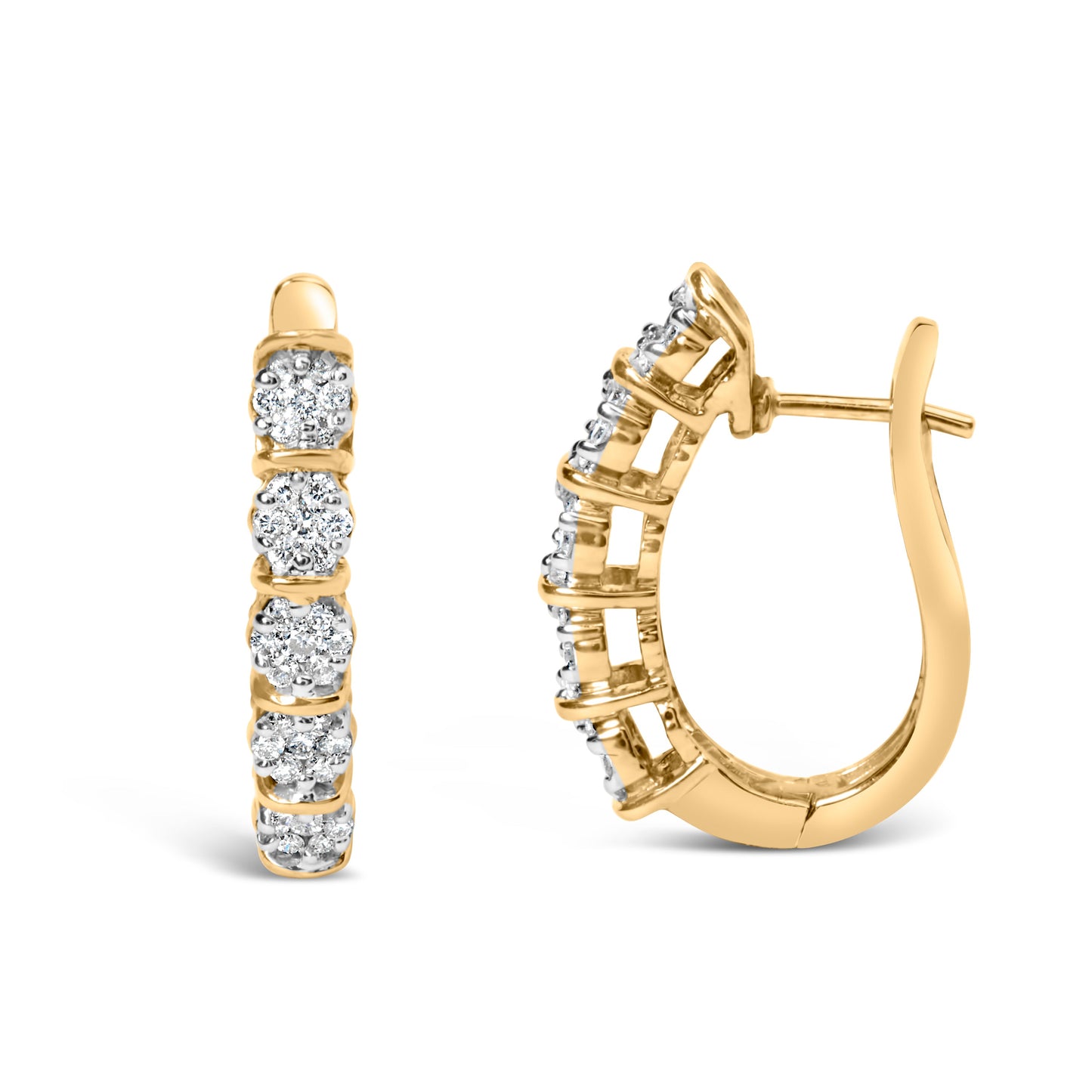 Pendientes de aro con diamantes en cluster de oro amarillo de 14k