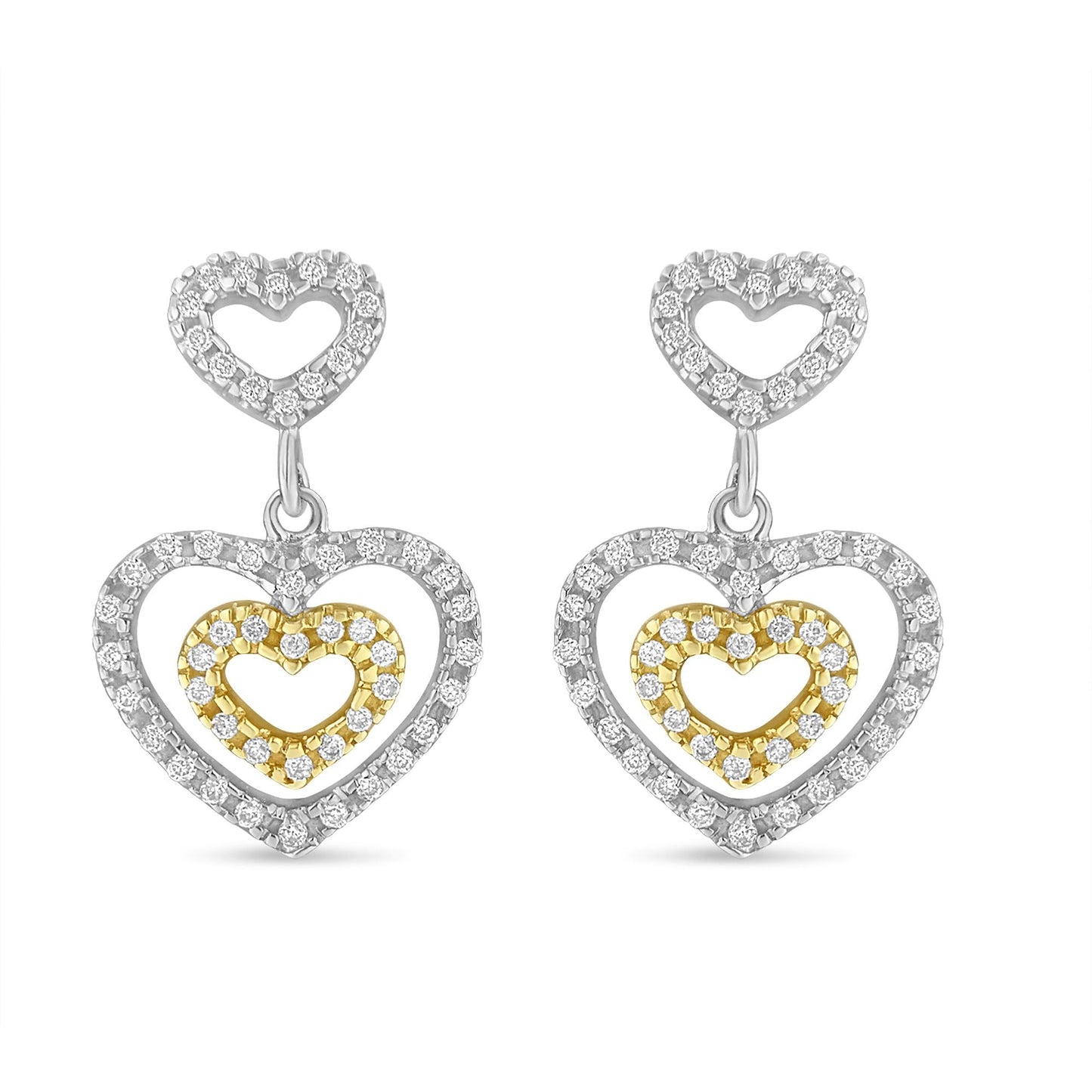 Pendientes de Diamante Cortado Redondo de Dos Tonos de 14K