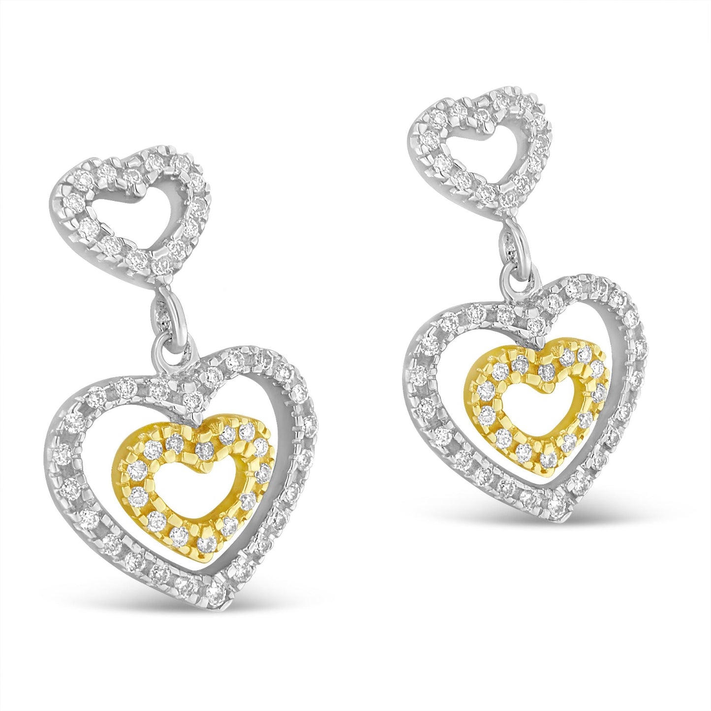 Pendientes de Diamante Cortado Redondo de Dos Tonos de 14K