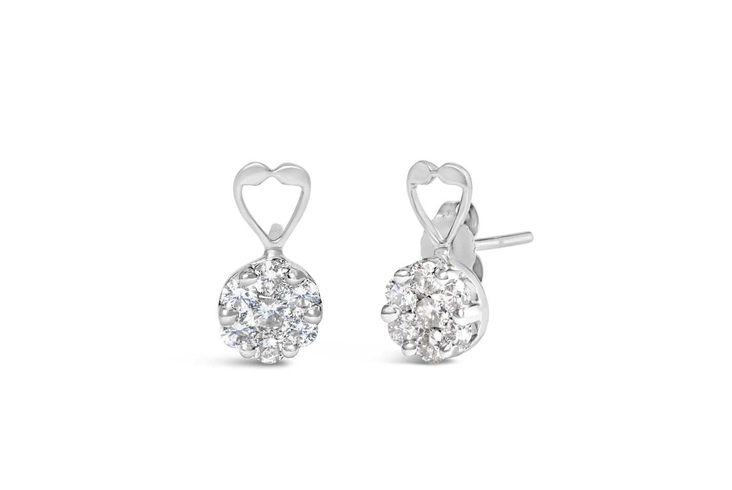 14K White Gold Round Cut Diamond Earrings - 1 1/4 cttw