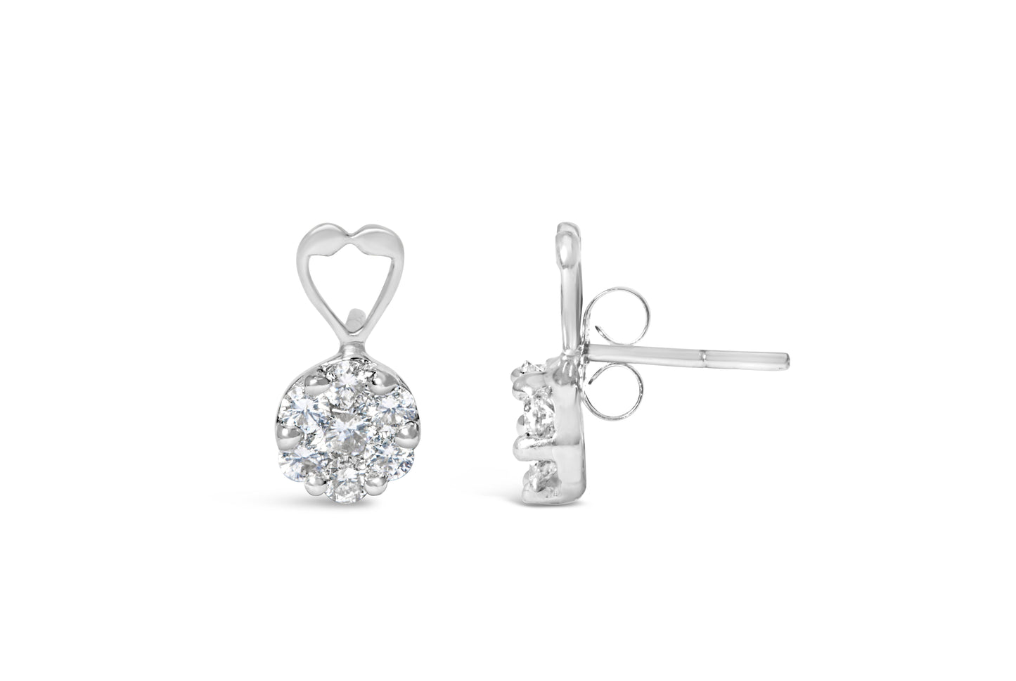 14K White Gold Round Cut Diamond Earrings - 1 1/4 cttw