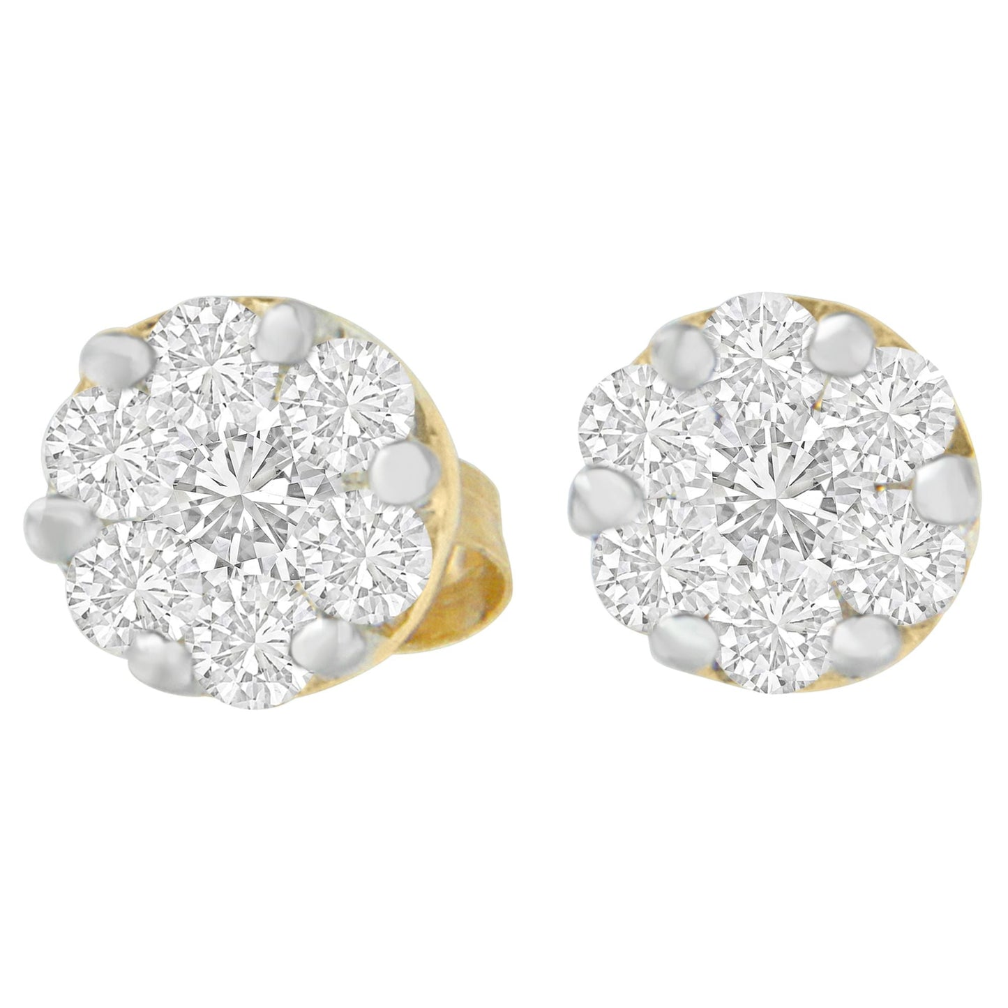 Boucles d'oreilles en diamant taille ronde en or jaune 14K