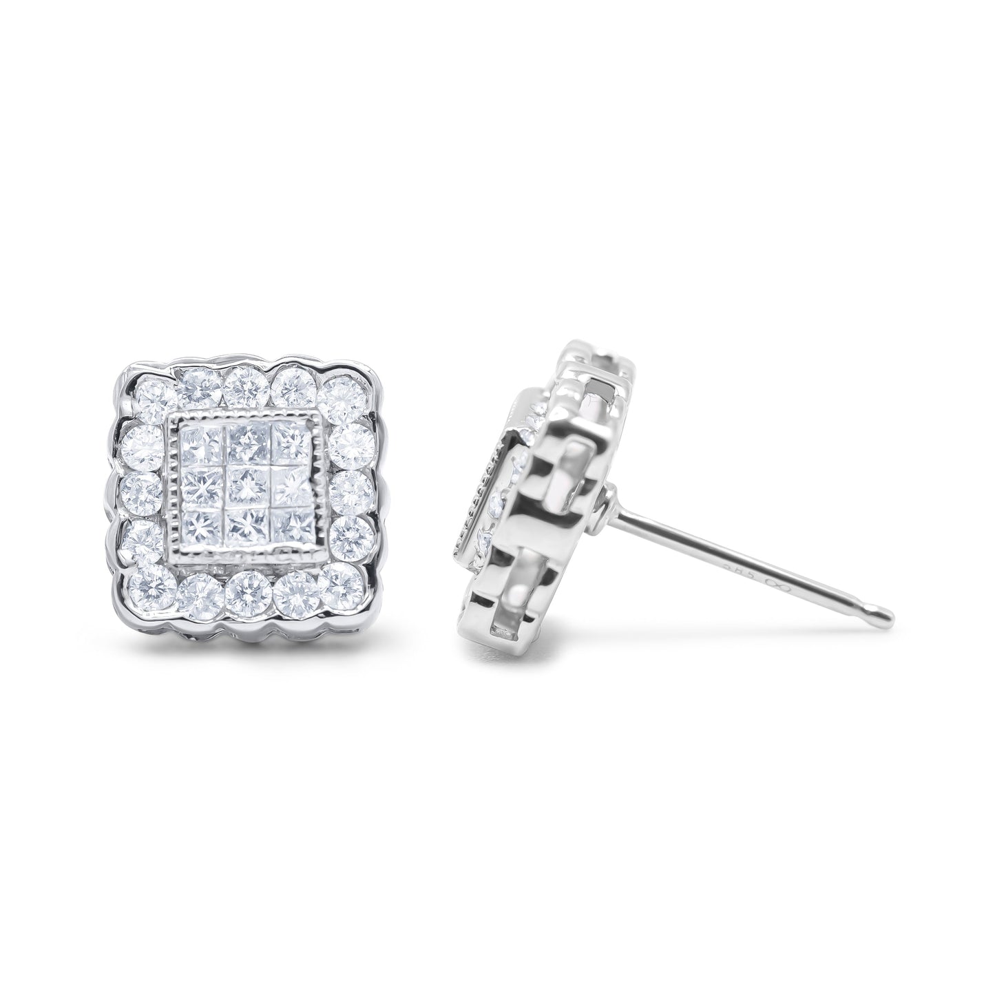 Pendientes de Stud Halo de Diamante en Oro Blanco de 14K