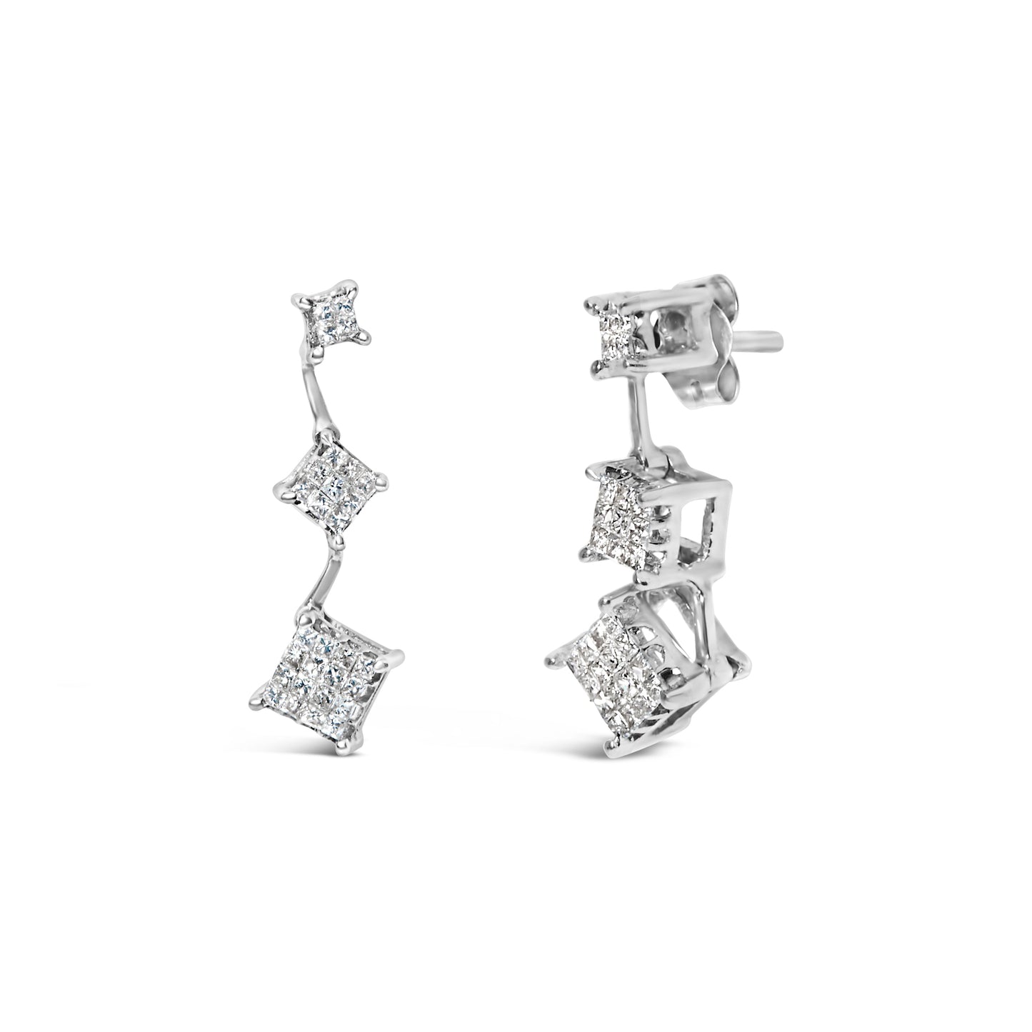 14K White Gold Princess Cut Diamond Earrings