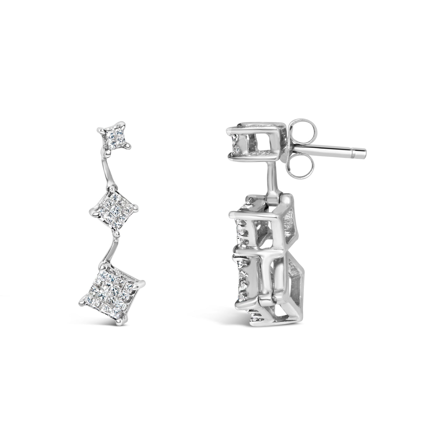14K White Gold Princess Cut Diamond Earrings