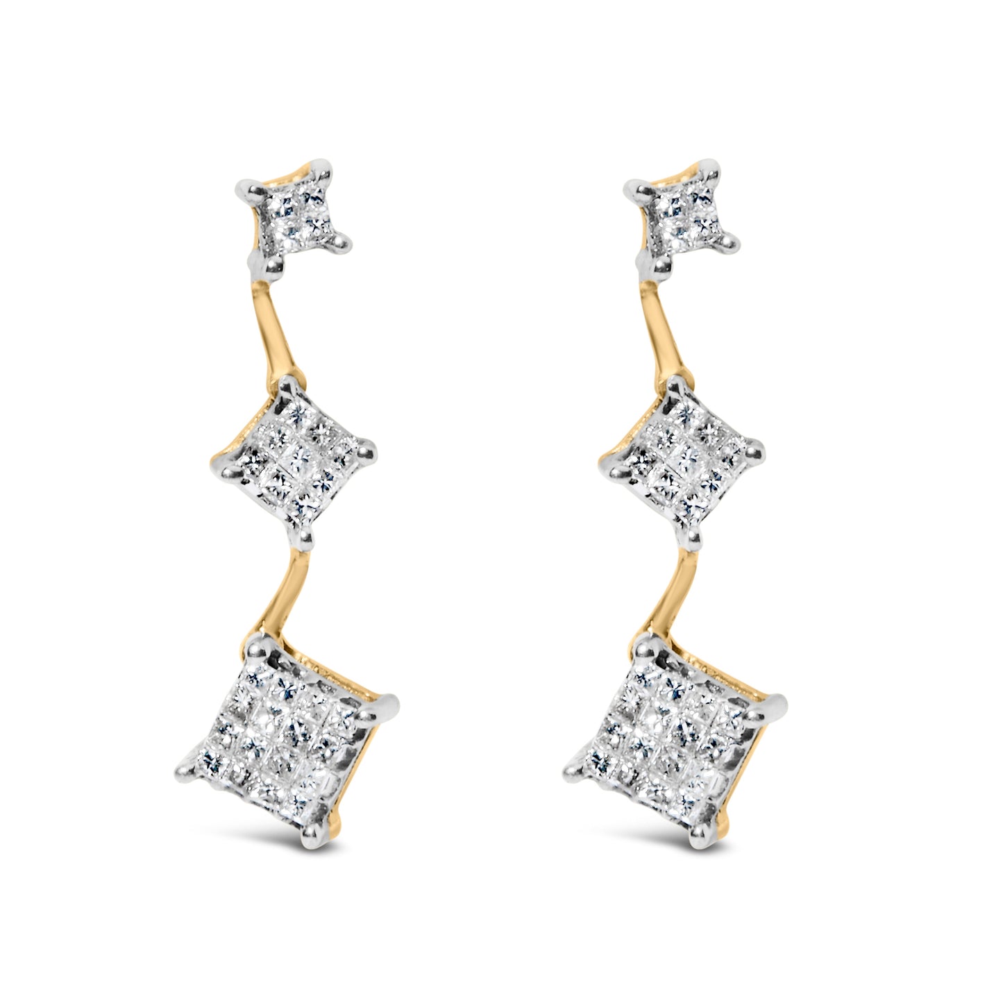 Boucles d'oreilles en diamant taille princesse en or jaune 14K