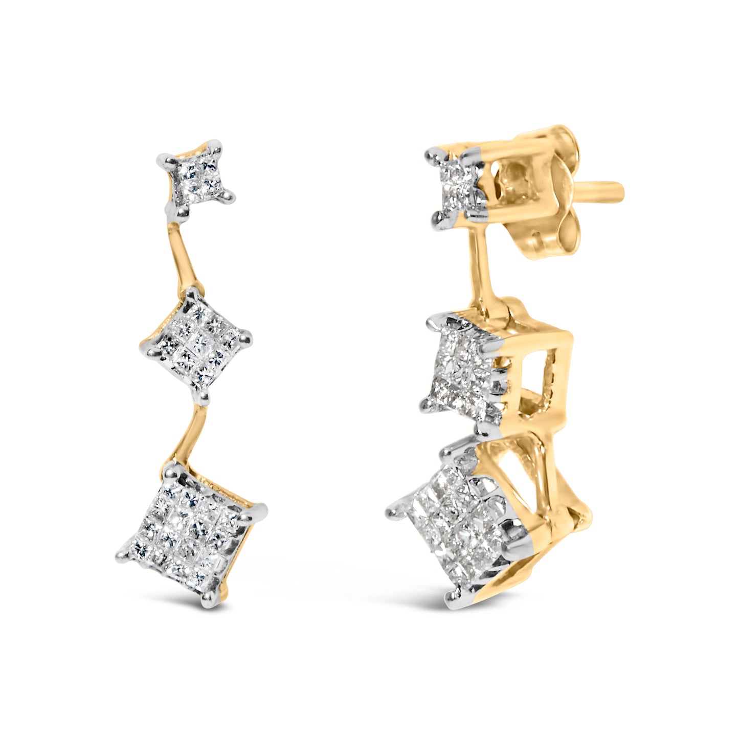 Boucles d'oreilles en diamant taille princesse en or jaune 14K