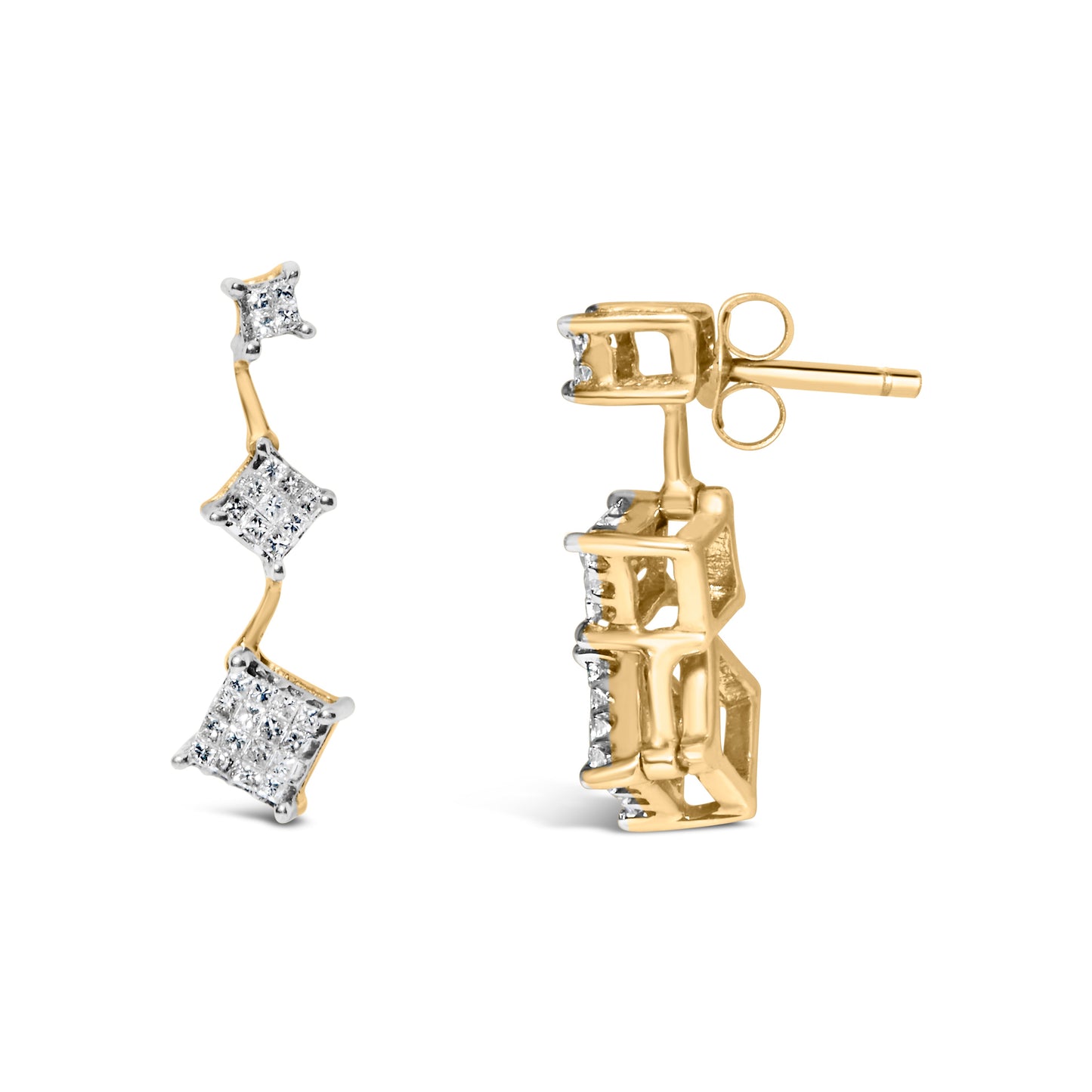 Boucles d'oreilles en diamant taille princesse en or jaune 14K