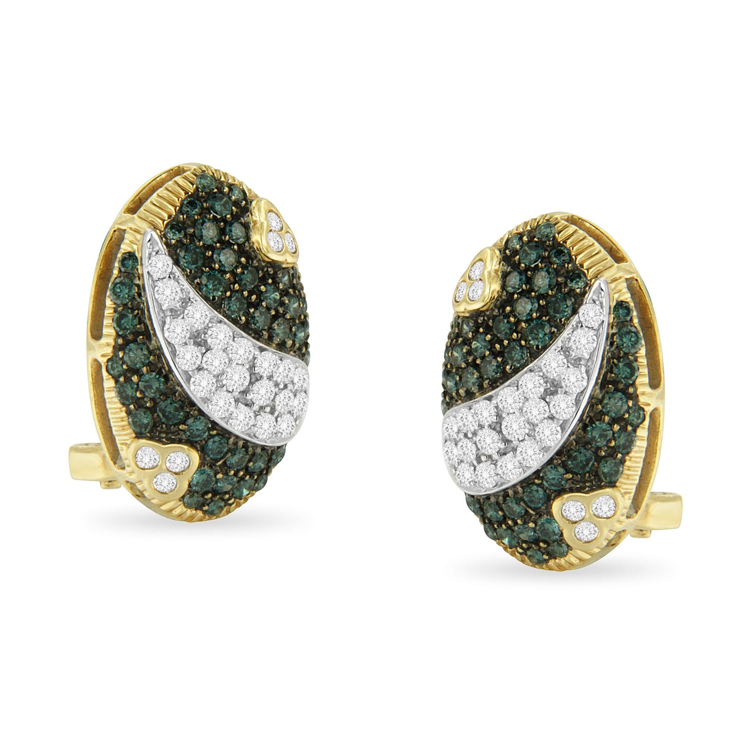 Elegant Black and White Diamond Oval Omega Back Stud Earrings