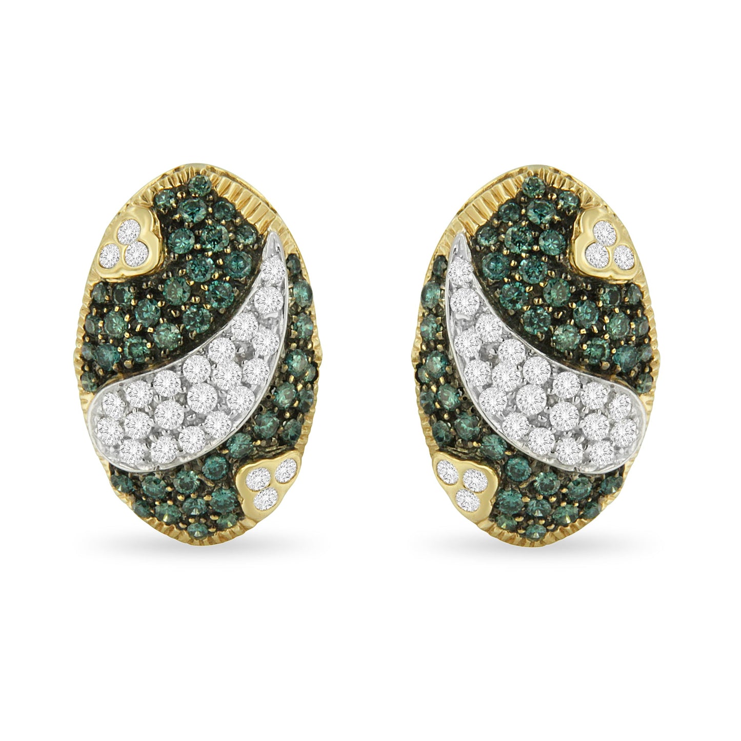 Elegant Black and White Diamond Oval Omega Back Stud Earrings