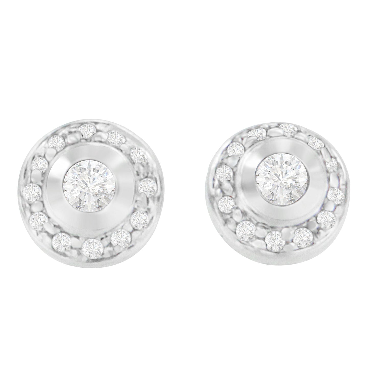 Pendientes de diamante corte redondo de oro blanco de 14K