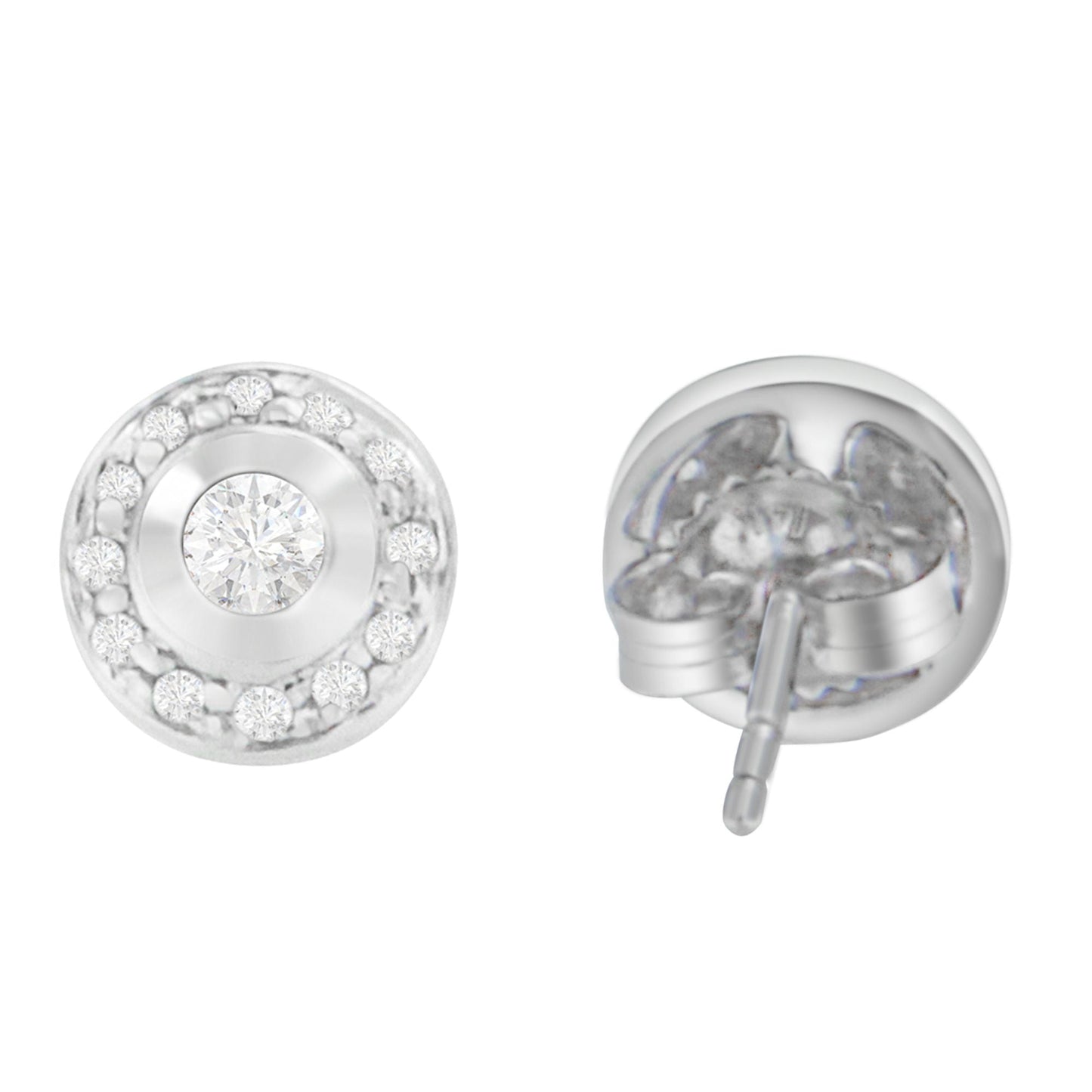 Pendientes de diamante corte redondo de oro blanco de 14K