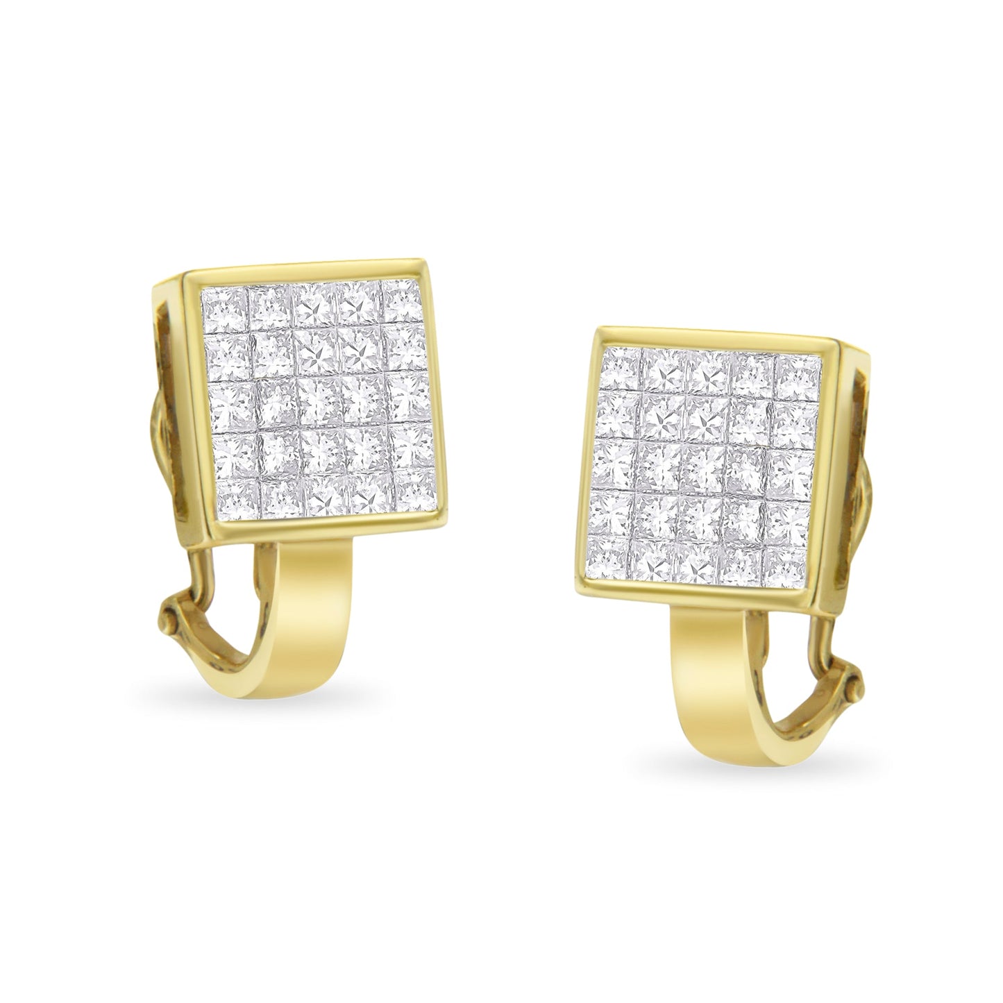 Pendientes Huggy de Diamante Corte Princesa en Oro Amarillo de 14K
