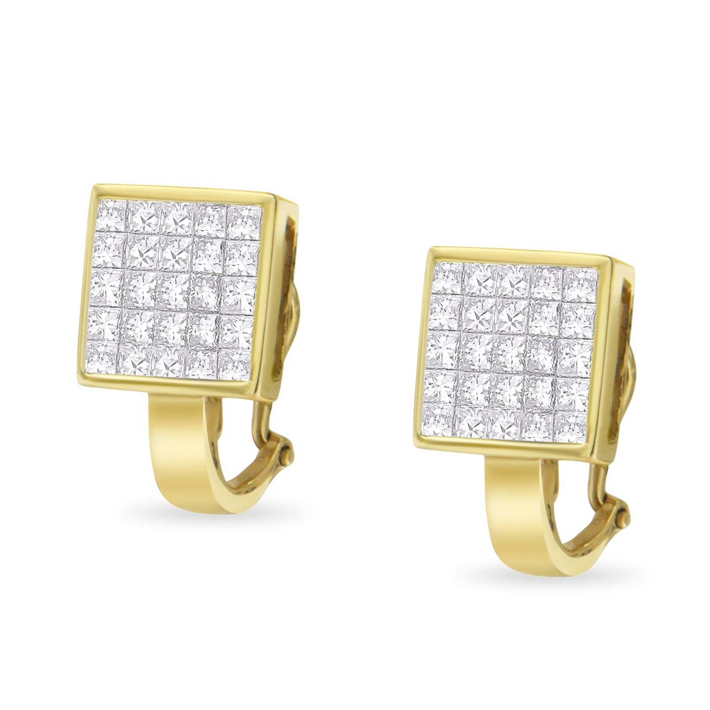 Pendientes Huggy de Diamante Corte Princesa en Oro Amarillo de 14K
