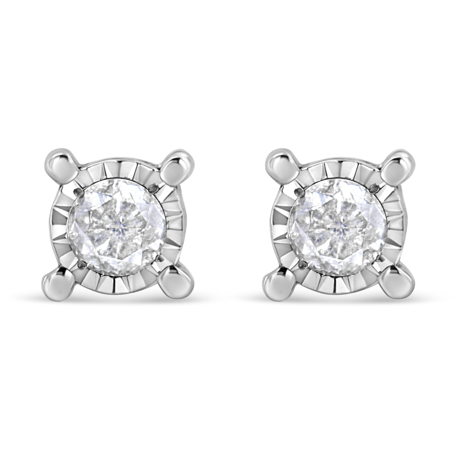.925 Sterling Silver Round Brilliant-Cut Diamond Stud Earrings
