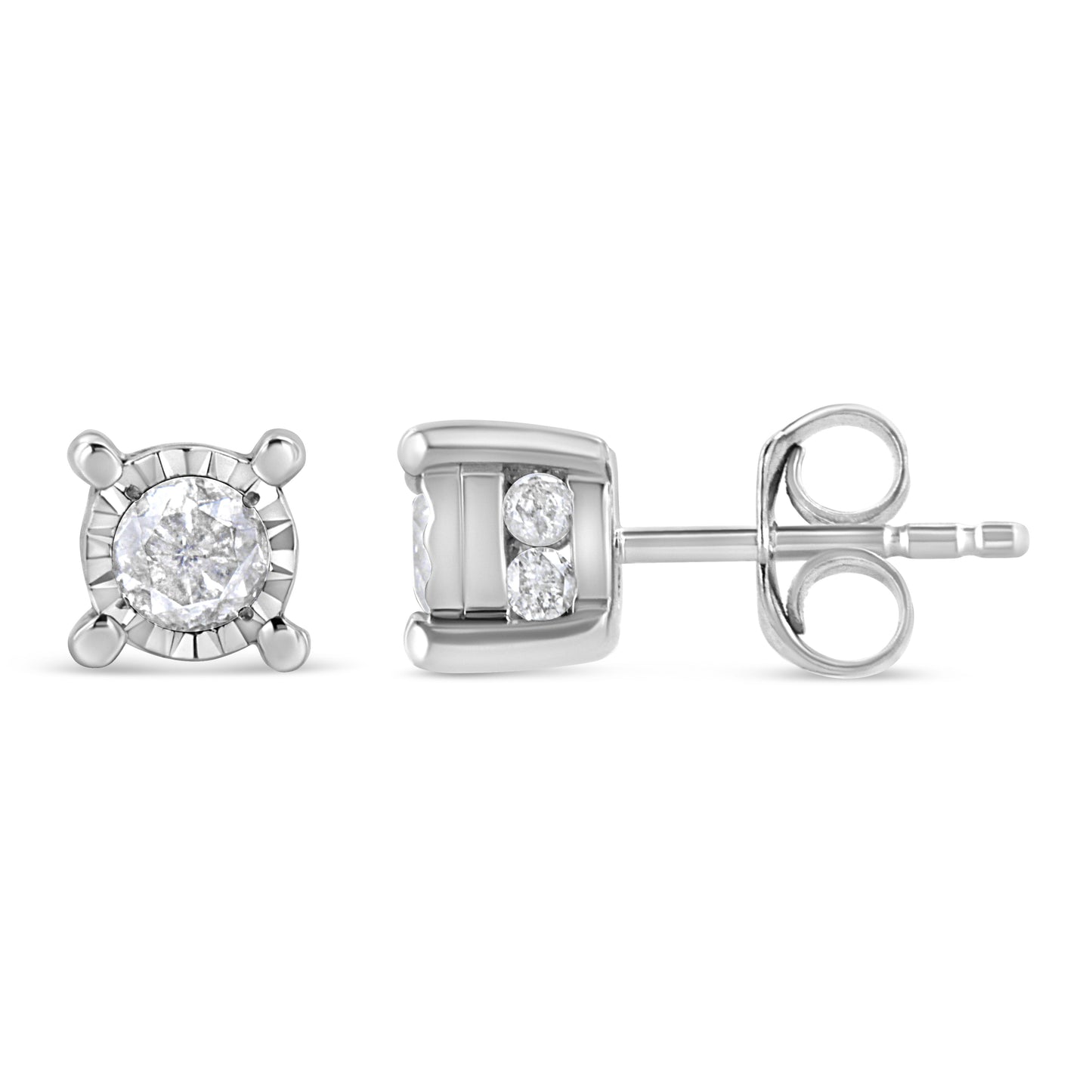 .925 Sterling Silver Round Brilliant-Cut Diamond Stud Earrings