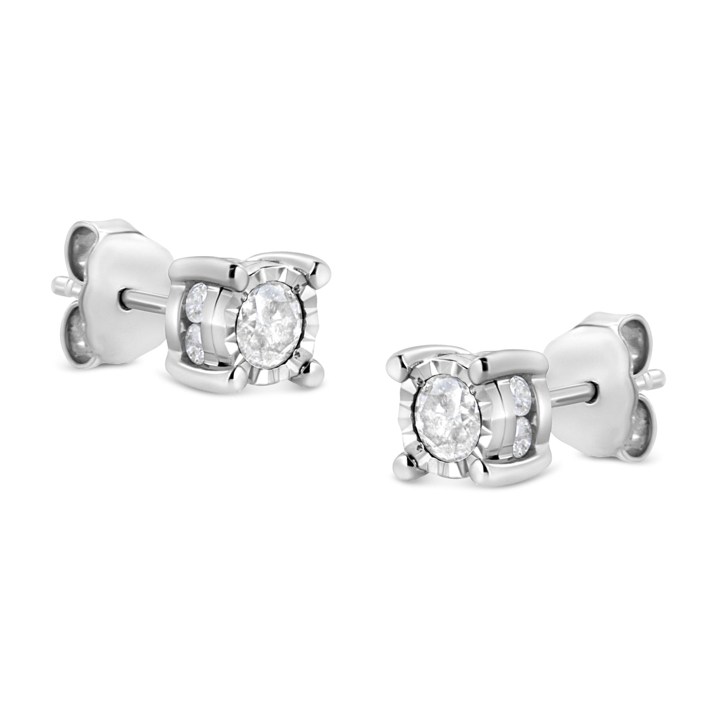 .925 Sterling Silver Round Brilliant-Cut Diamond Stud Earrings