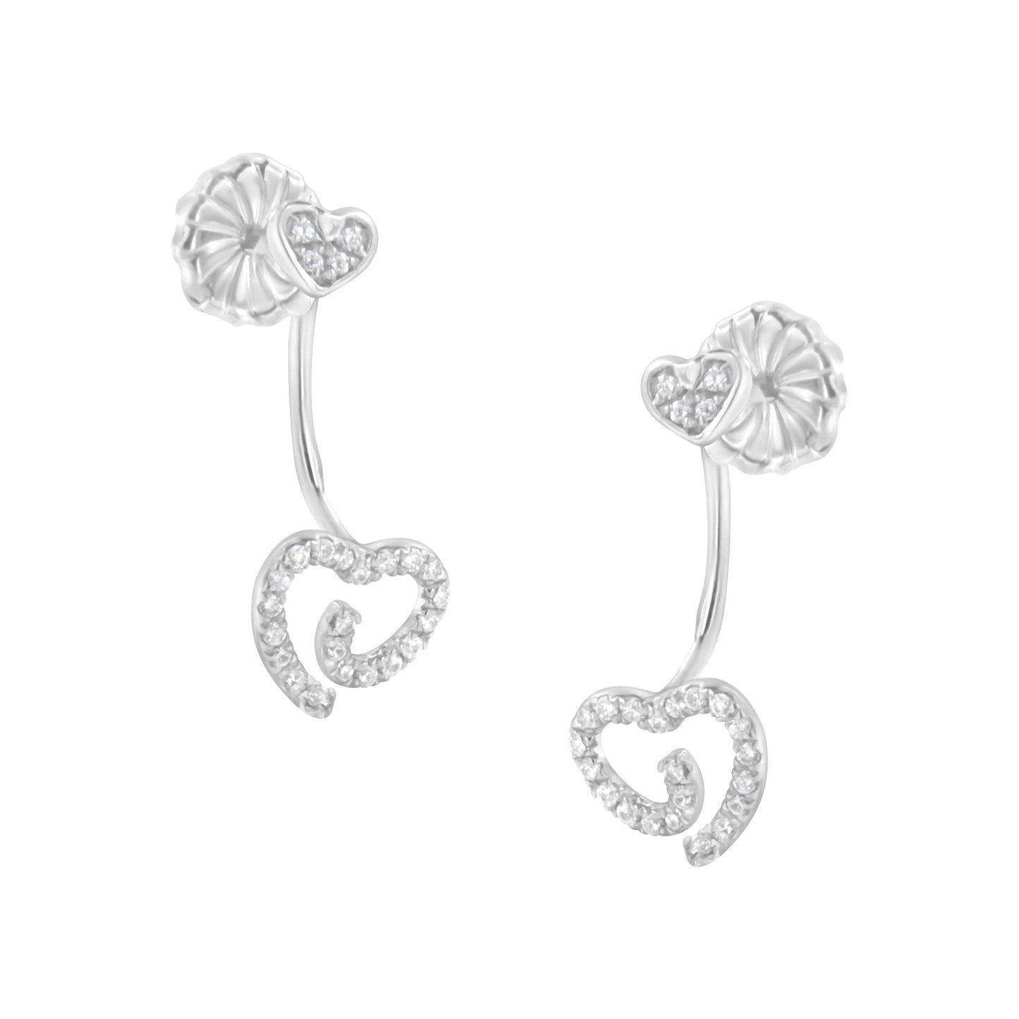 .925 Sterling Silver Diamond Swirl Heart Earrings