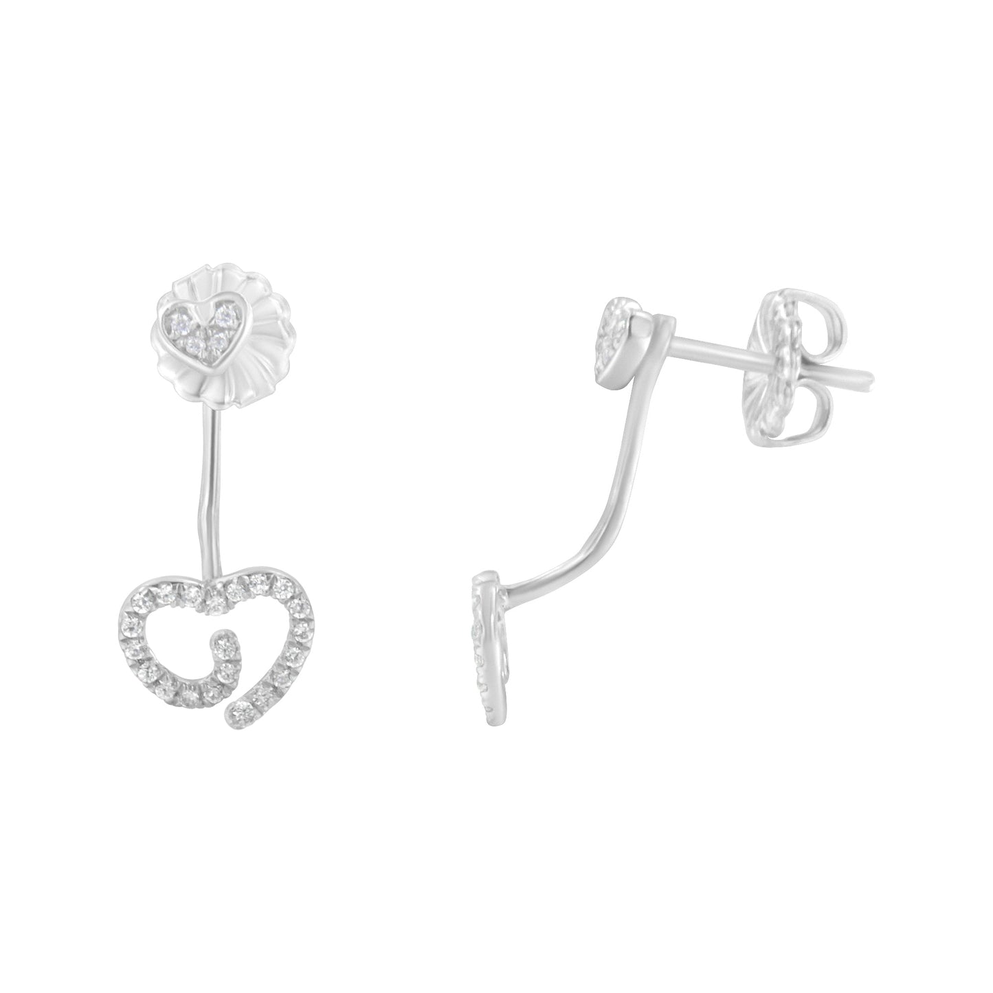 .925 Sterling Silver Diamond Swirl Heart Earrings