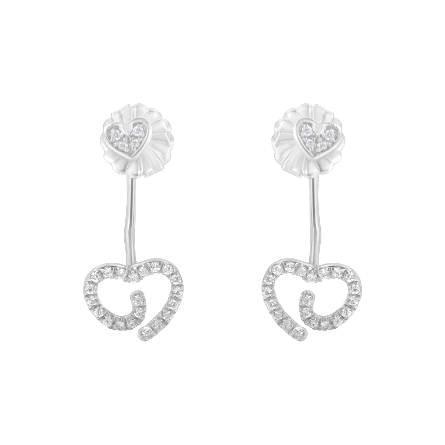 .925 Sterling Silver Diamond Swirl Heart Earrings