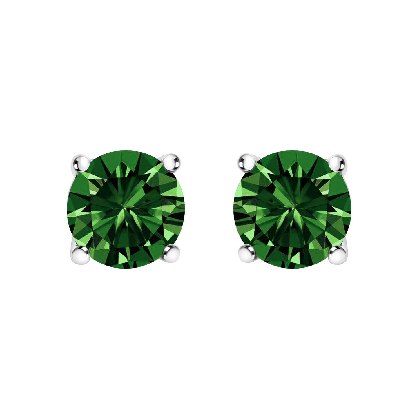 14K White Gold Lab Grown Green Diamond Solitaire Stud Earrings