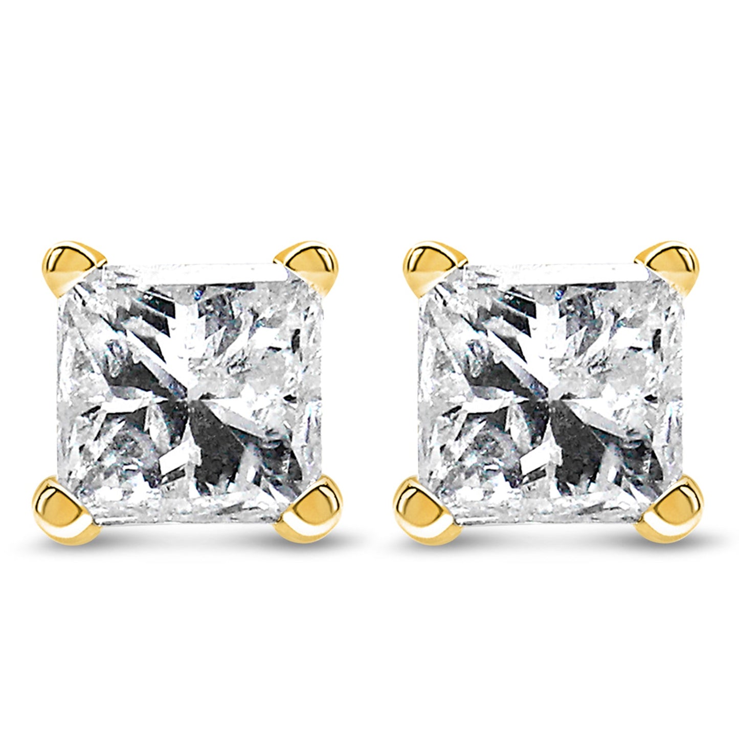 Boucles d'oreilles en diamant solitaire taille princesse en or jaune 14K