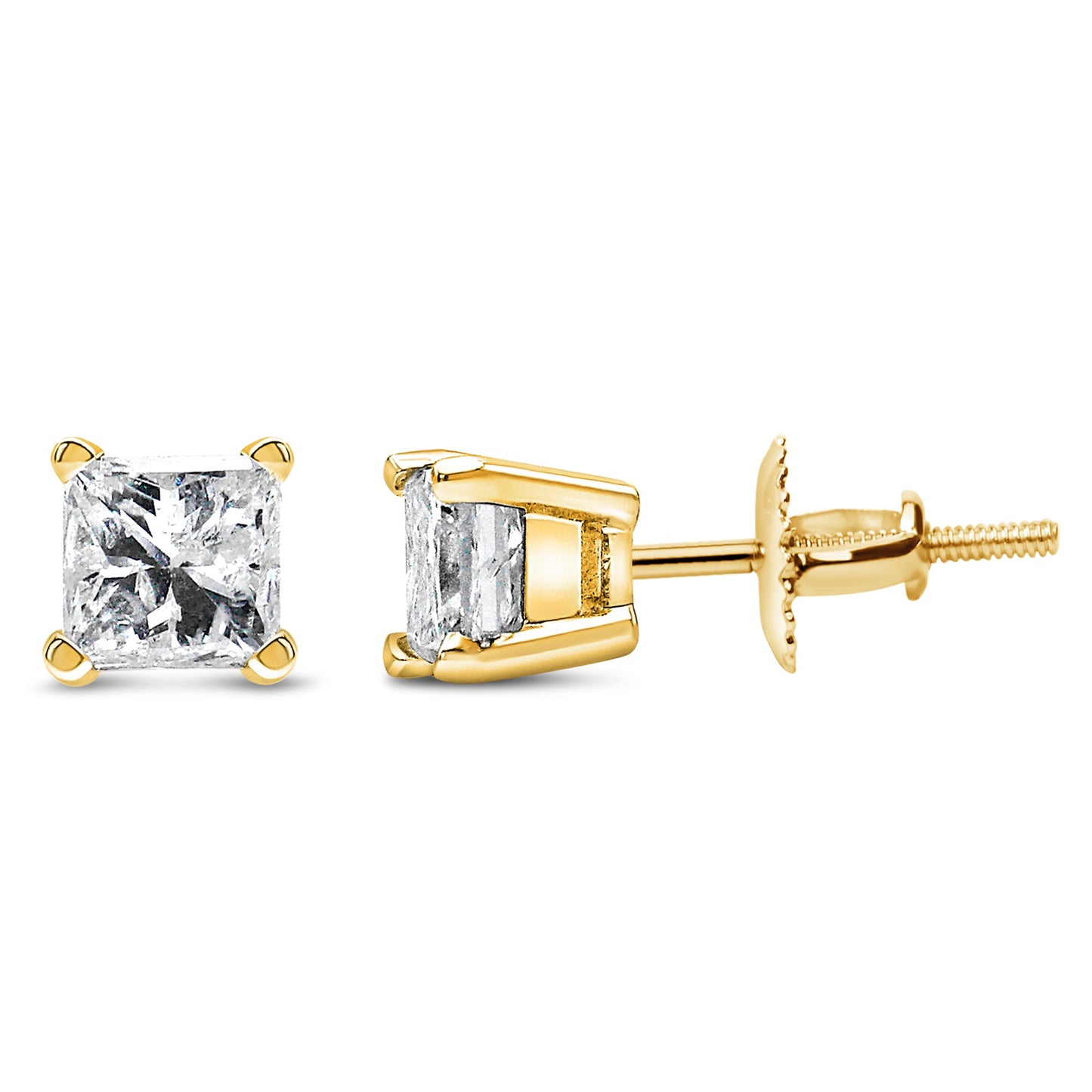 Boucles d'oreilles en diamant solitaire taille princesse en or jaune 14K
